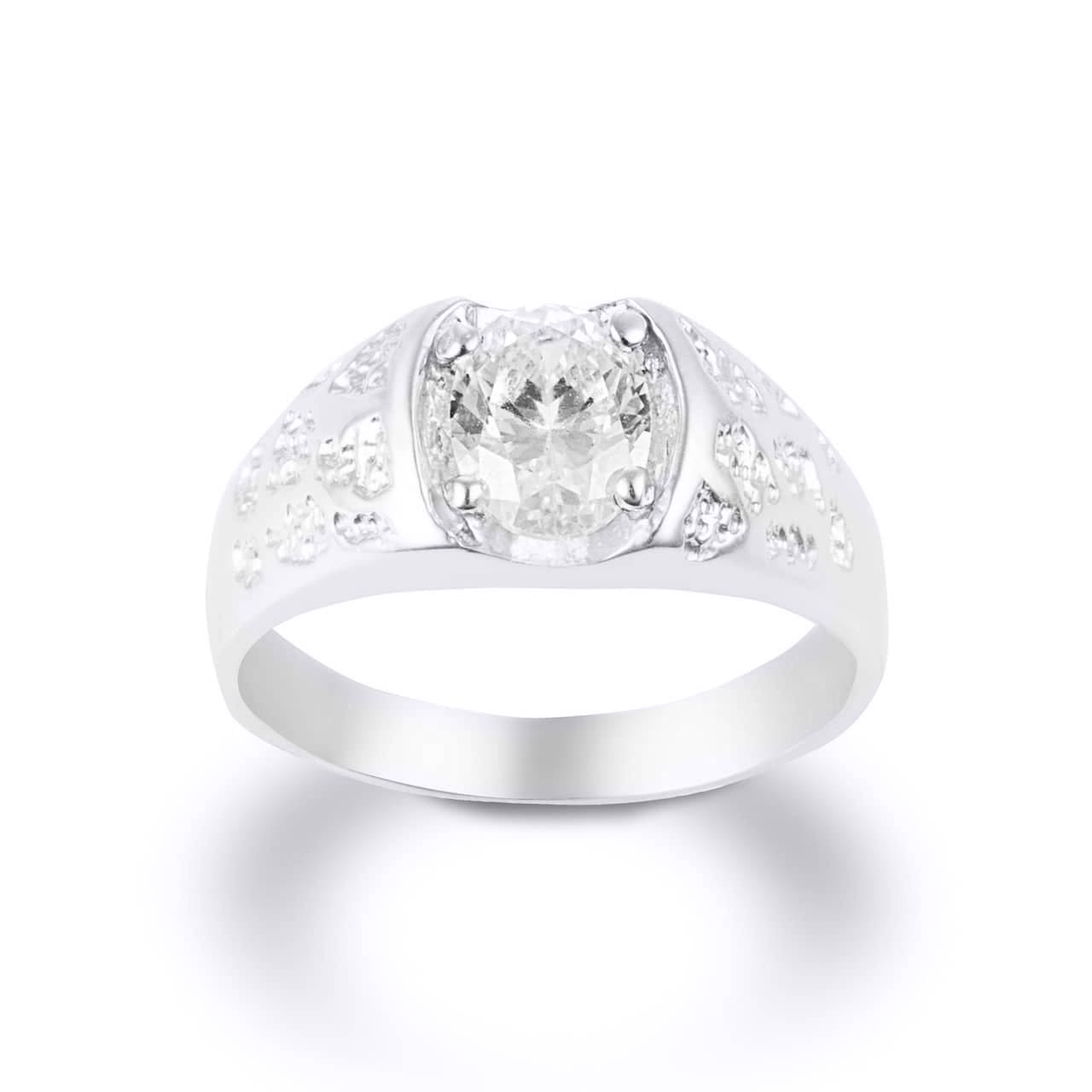 Sterling Silver Oval Cut Cubic Zirconia Nugget Ring