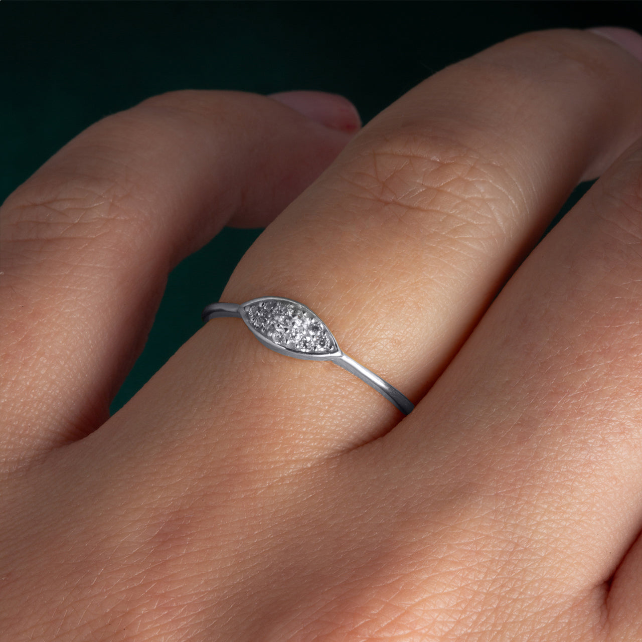 Sterling Silver Oval CZ Eye Band Ring, view 2