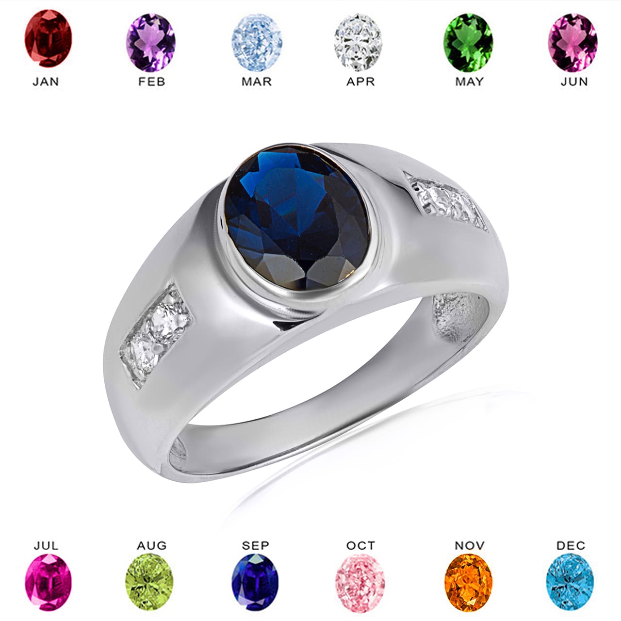 Sterling Silver Oval Gemstone Art Deco Ring