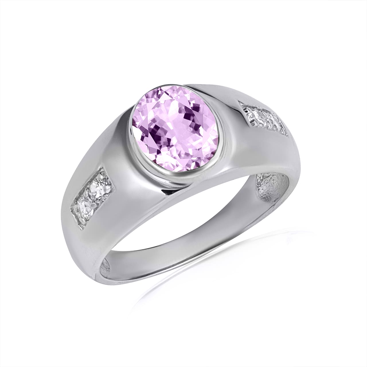 Sterling Silver Oval Gemstone Art Deco Ring, view 20