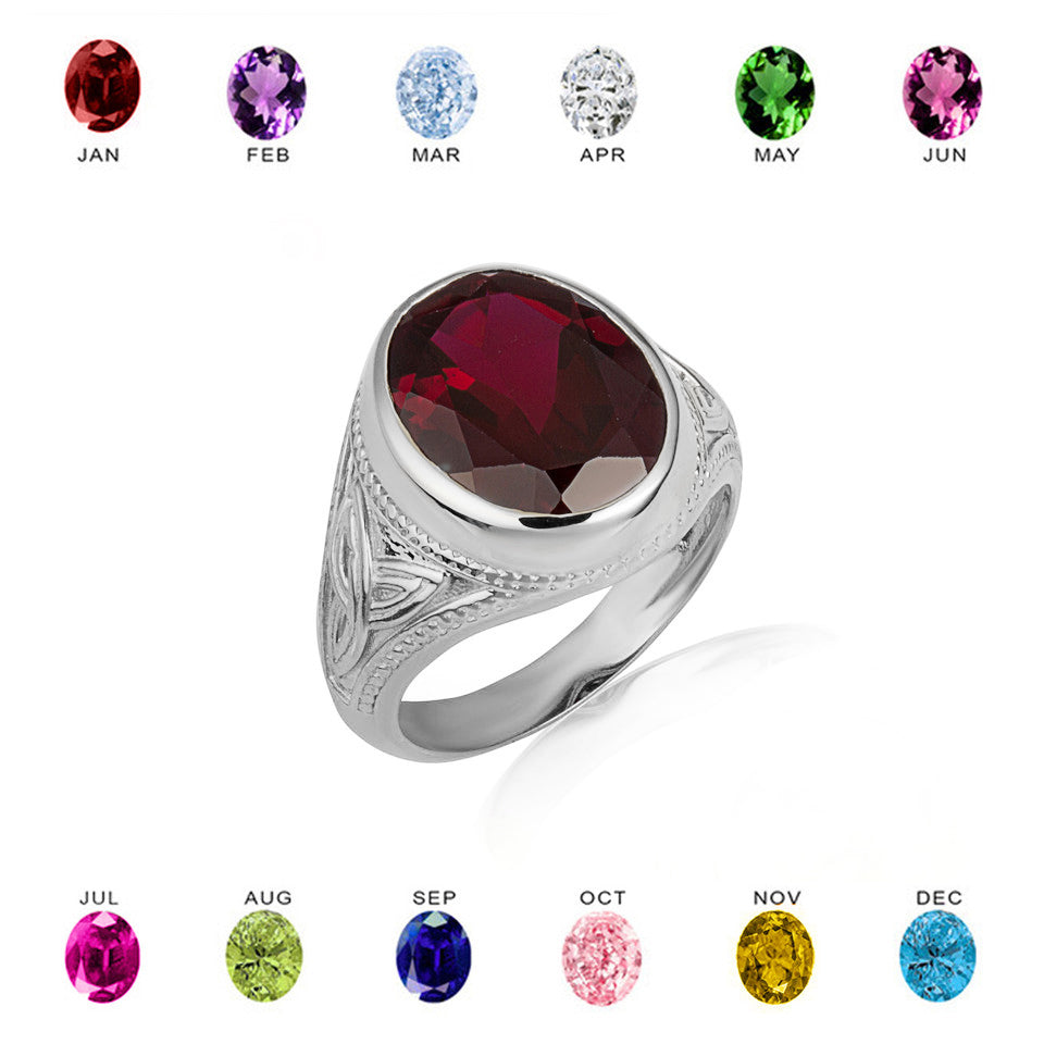 Sterling Silver Oval Gemstone Celtic Trinity Knot Beaded Men's Ring