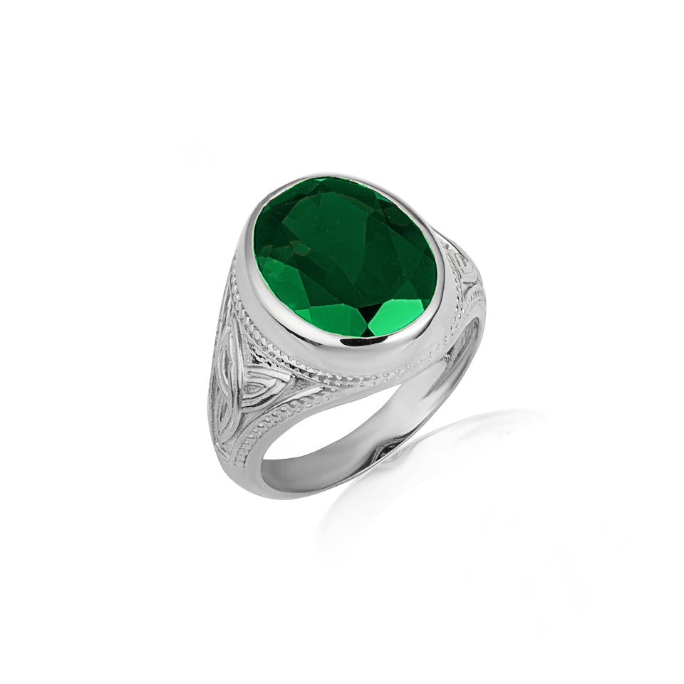 Sterling Silver Oval Gemstone Celtic Trinity Knot Beaded Men's Ring, view 4