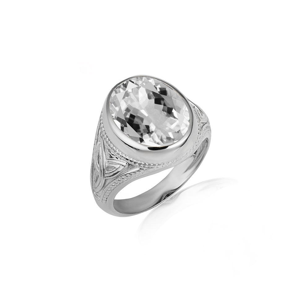 Sterling Silver Oval Gemstone Celtic Trinity Knot Beaded Men's Ring, view 7
