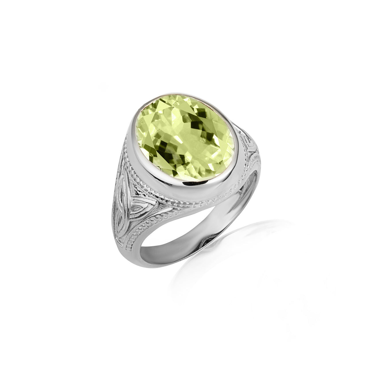 Sterling Silver Oval Gemstone Celtic Trinity Knot Beaded Men's Ring, view 13