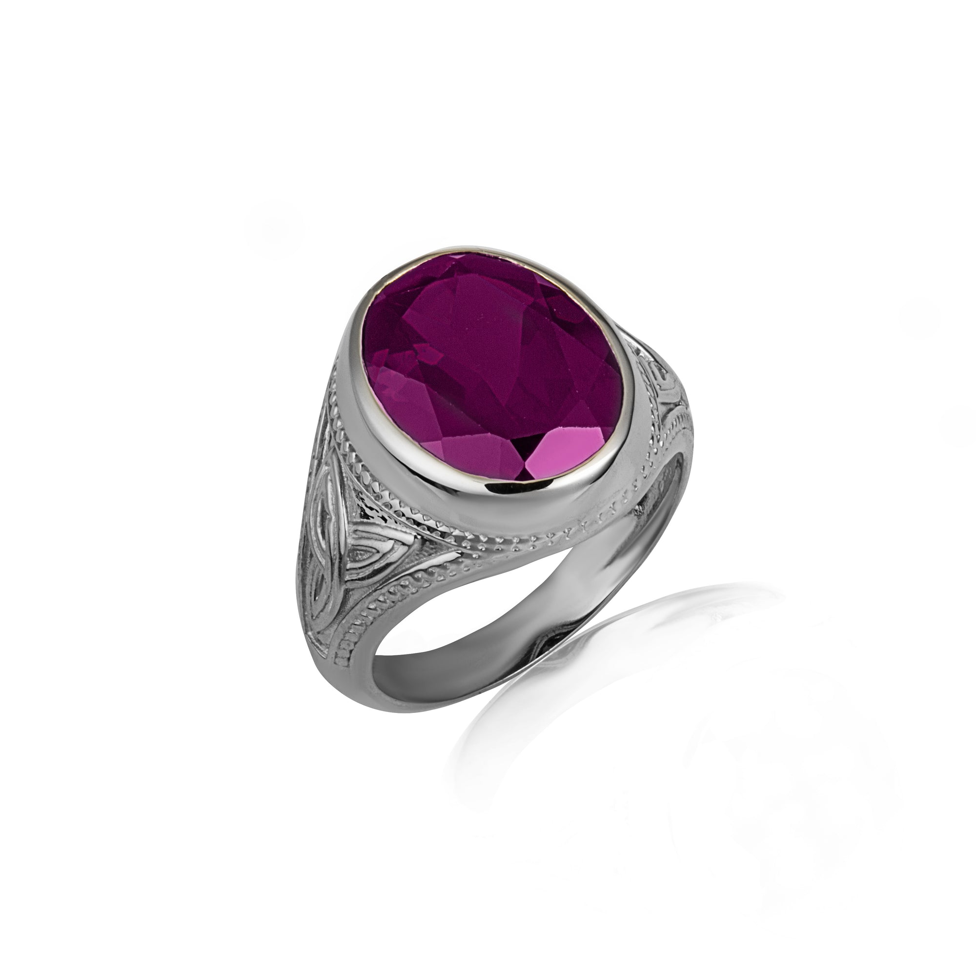 Sterling Silver Oval Gemstone Celtic Trinity Knot Beaded Men's Ring, view 15