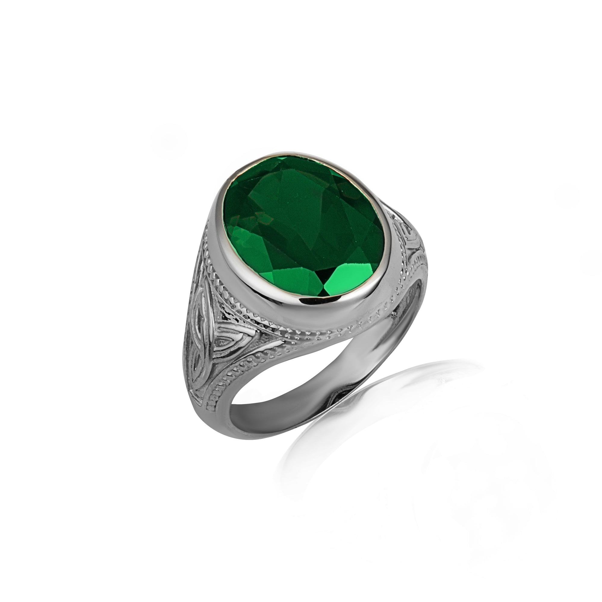 Sterling Silver Oval Gemstone Celtic Trinity Knot Beaded Men's Ring, view 18