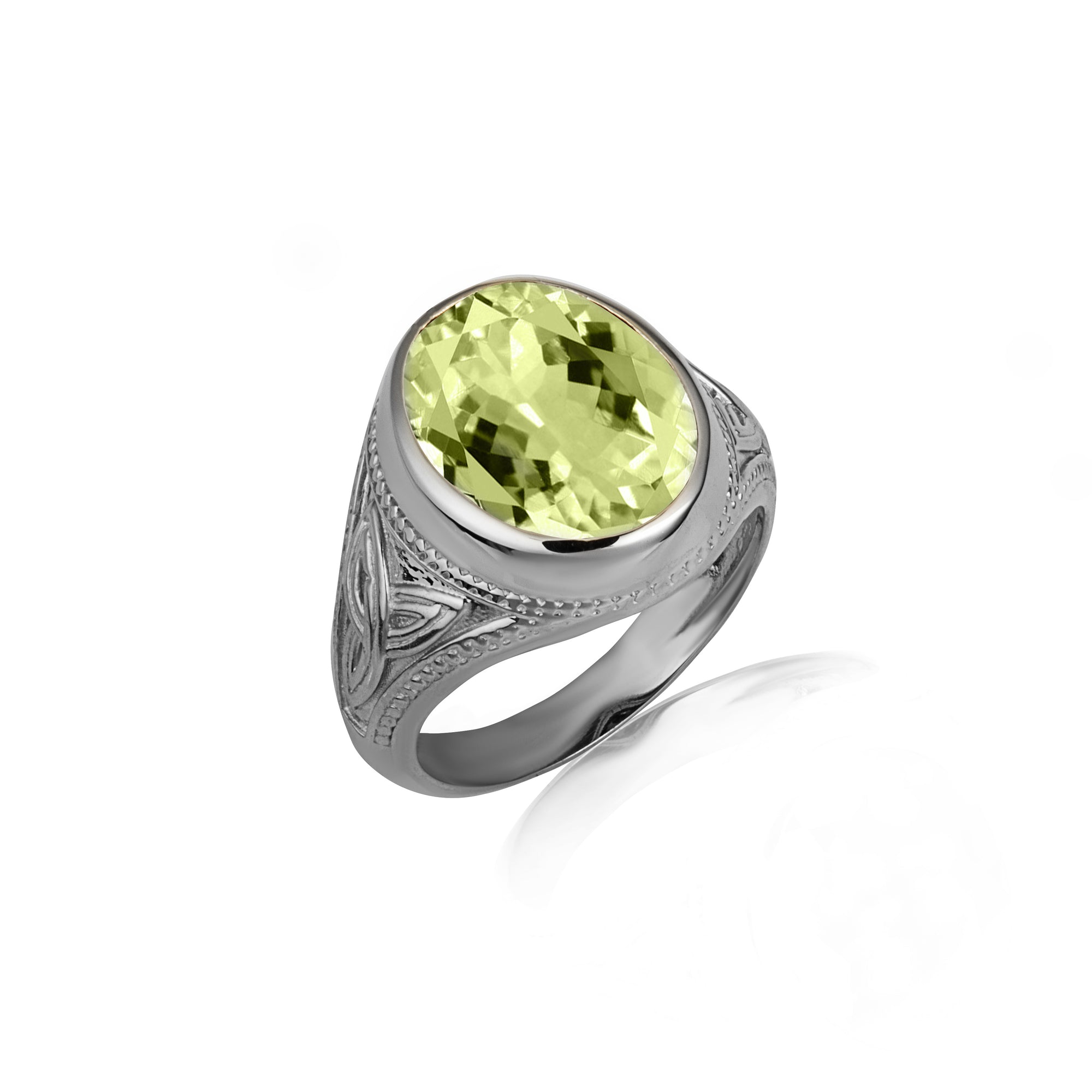 Sterling Silver Oval Gemstone Celtic Trinity Knot Beaded Men's Ring, view 21