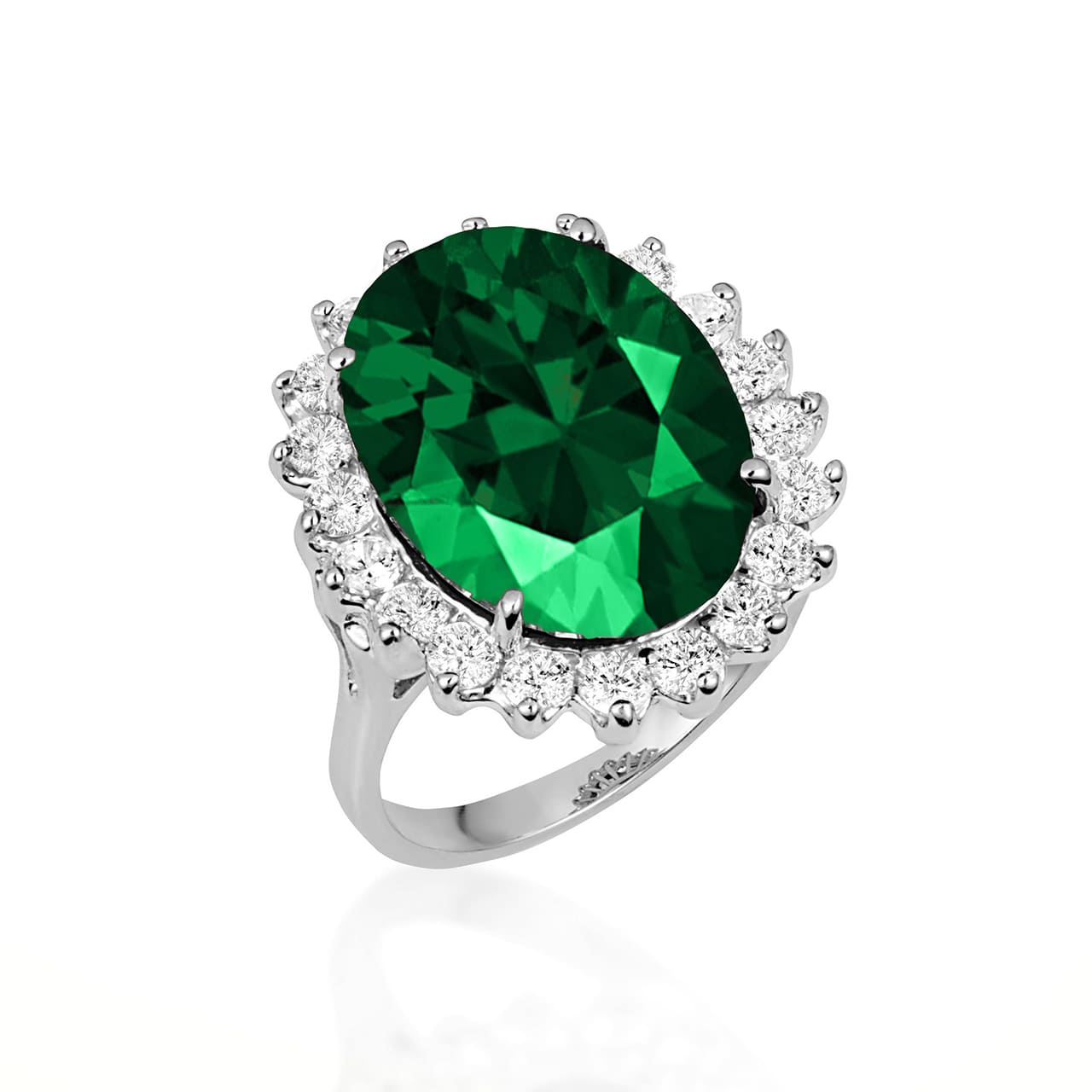 Sterling Silver Oval Gemstone Halo Ring, view 3