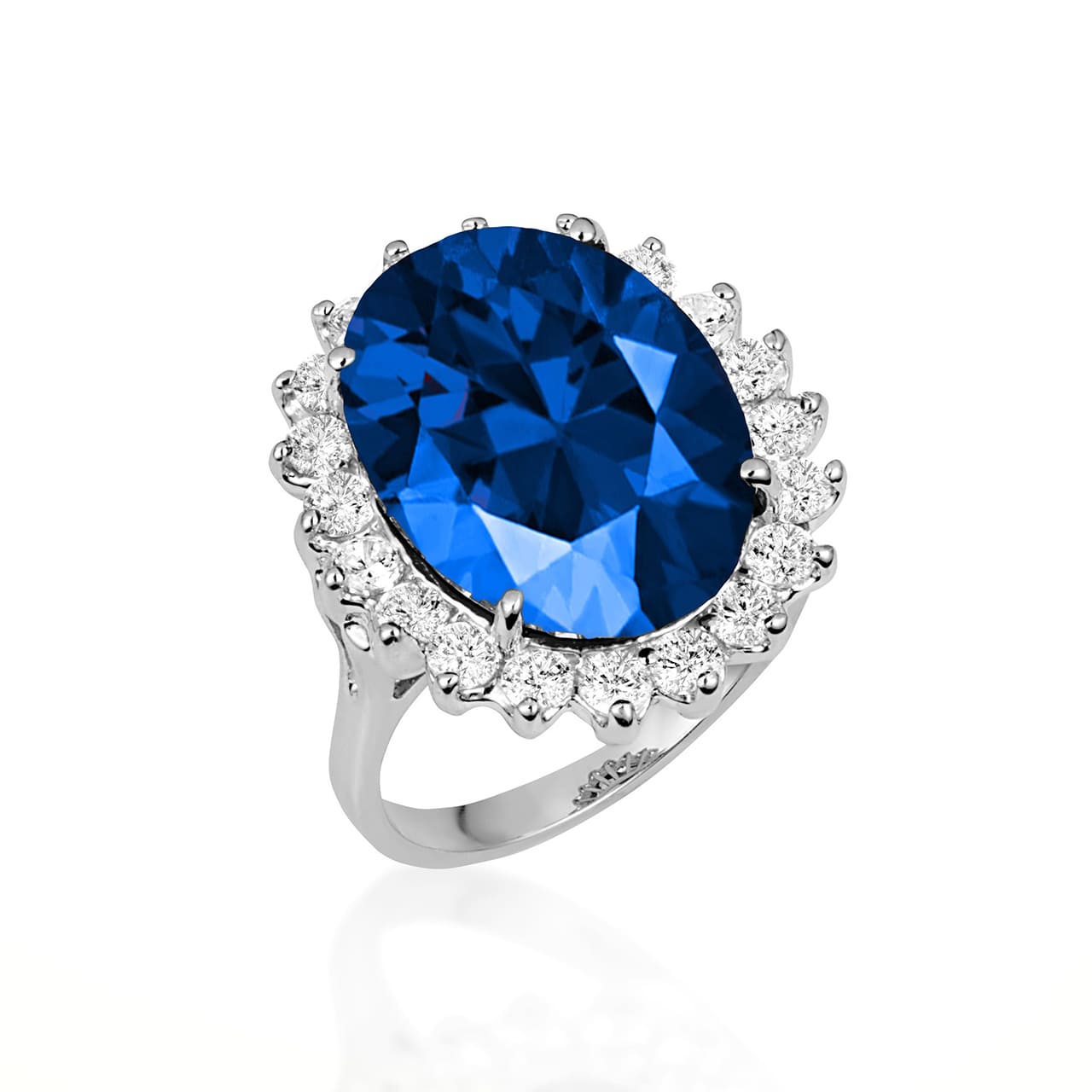 Sterling Silver Oval Gemstone Halo Ring, view 4