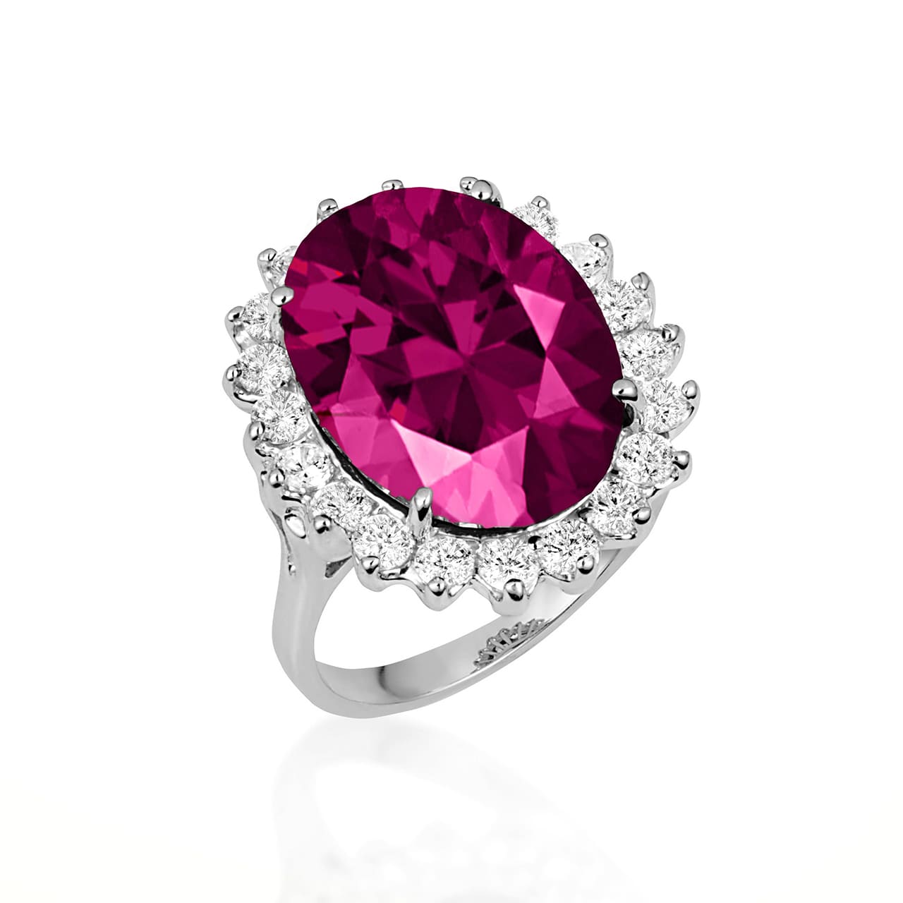 Sterling Silver Oval Gemstone Halo Ring, view 5