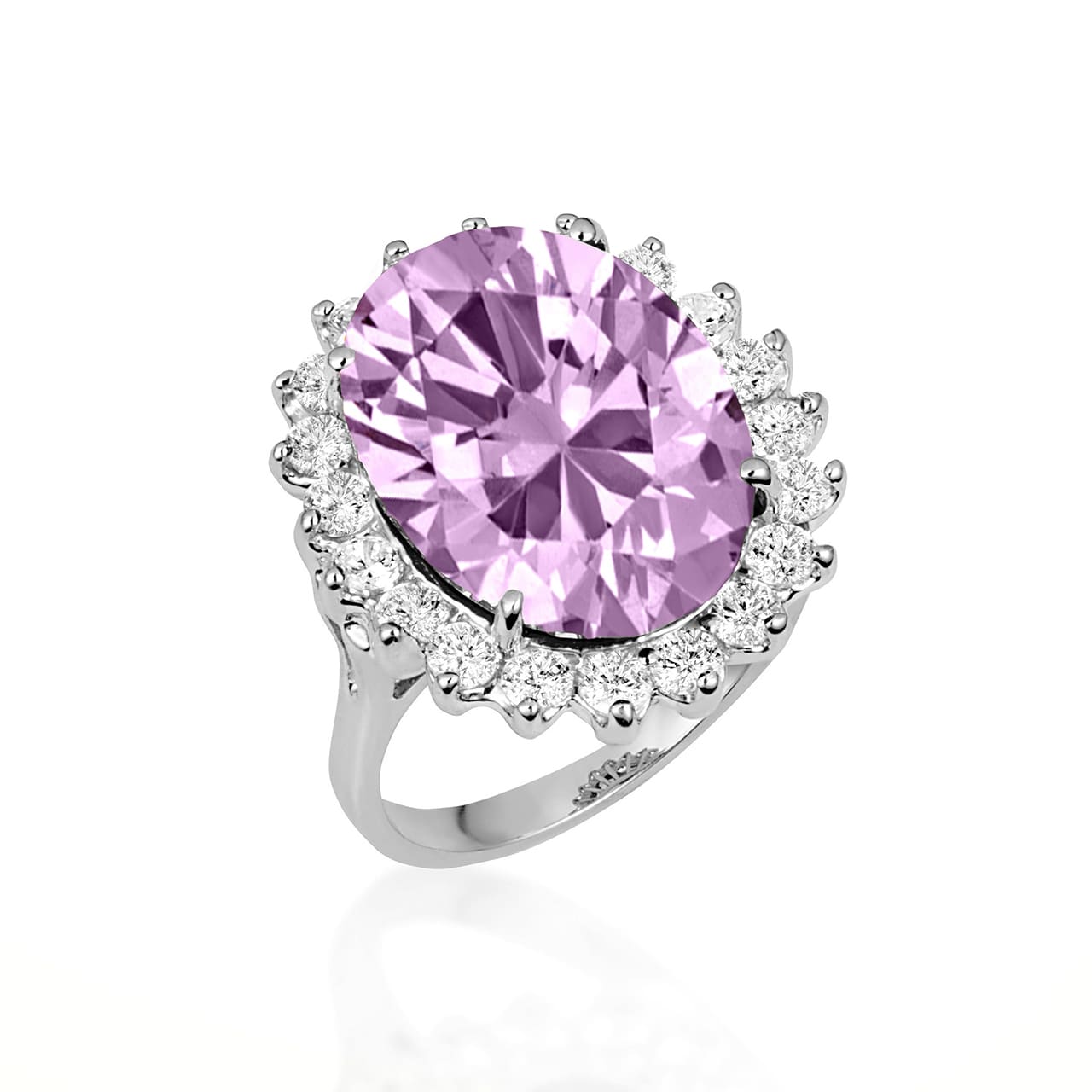 Sterling Silver Oval Gemstone Halo Ring, view 6
