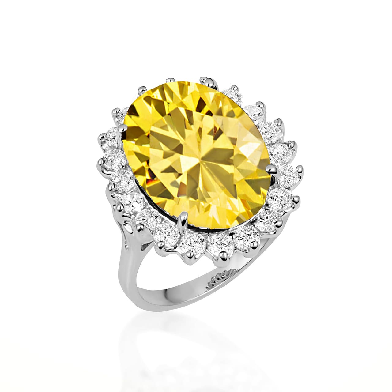 Sterling Silver Oval Gemstone Halo Ring, view 7