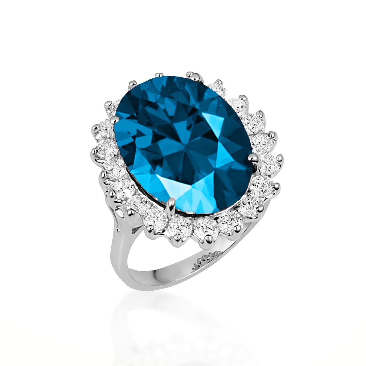 Sterling Silver Oval Gemstone Halo Ring, view 9
