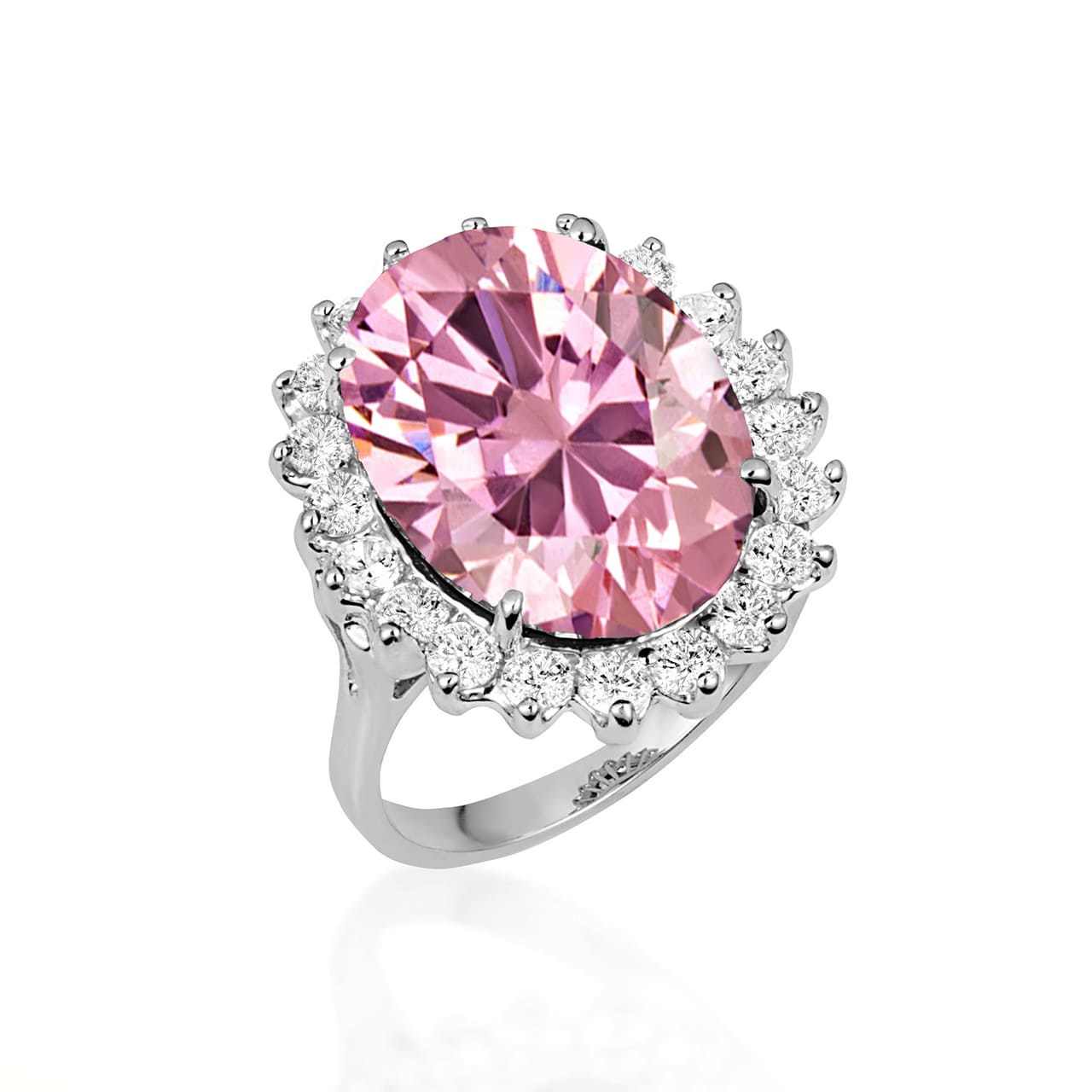Sterling Silver Oval Gemstone Halo Ring, view 12