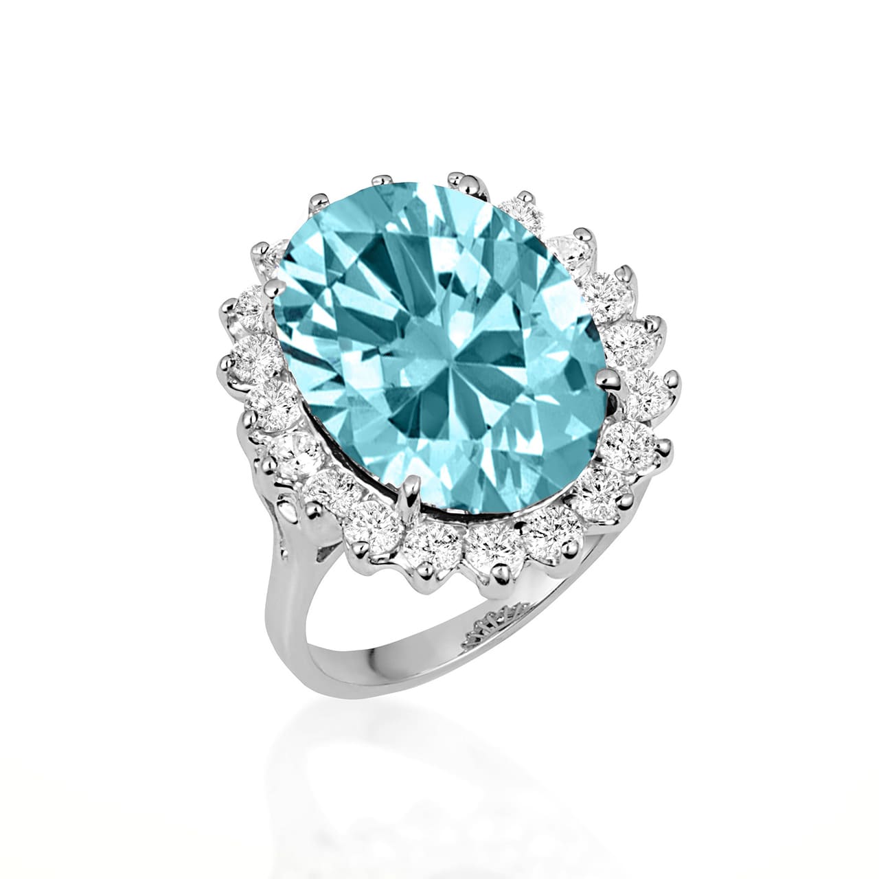 Sterling Silver Oval Gemstone Halo Ring, view 13