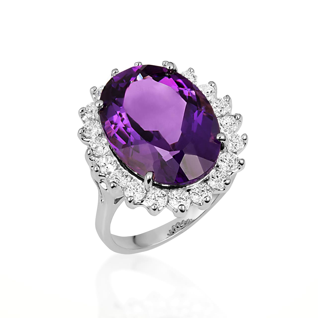 Sterling Silver Oval Gemstone Halo Ring, view 14