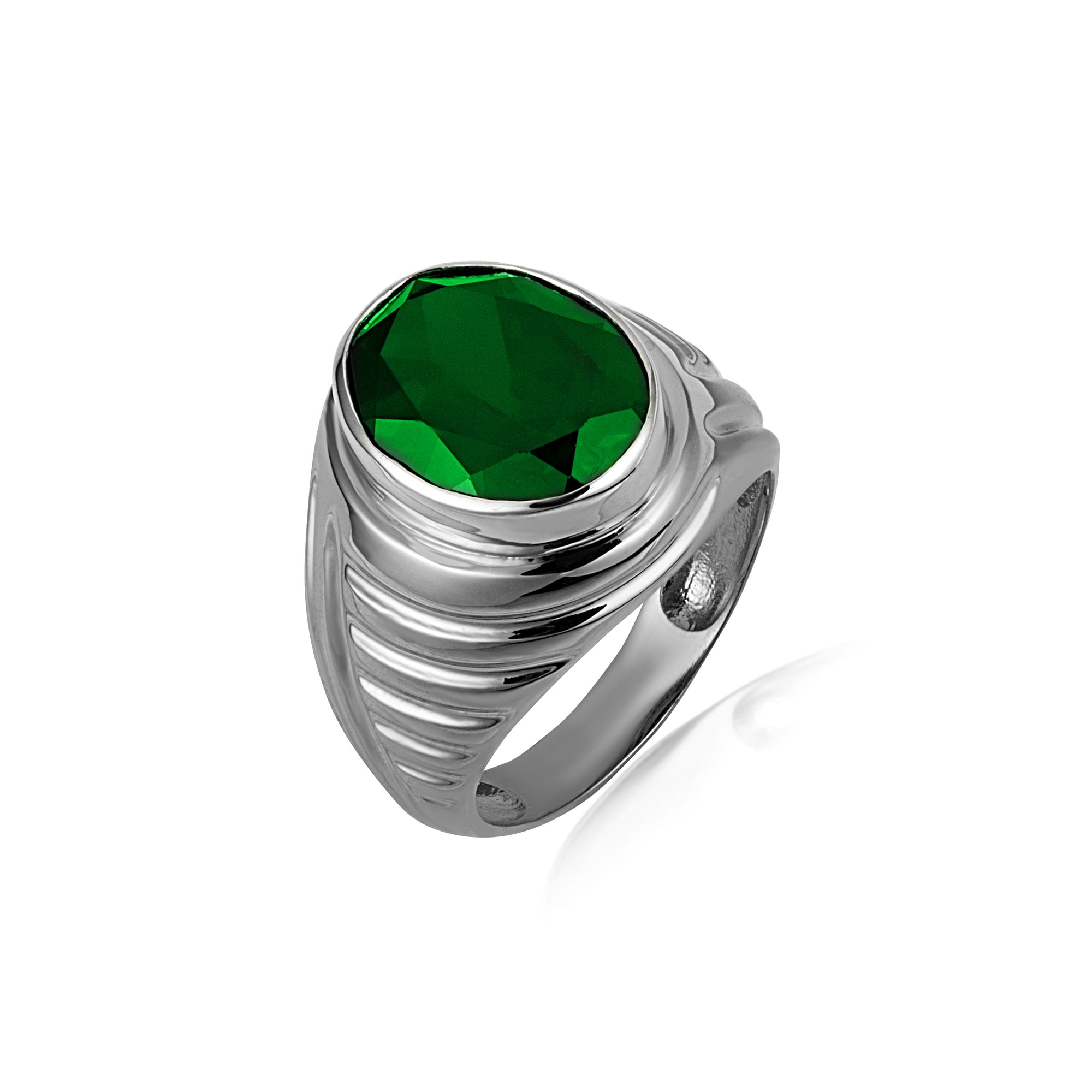 Sterling Silver Oval Gemstone Ribbed Striped Men's Ring, view 19