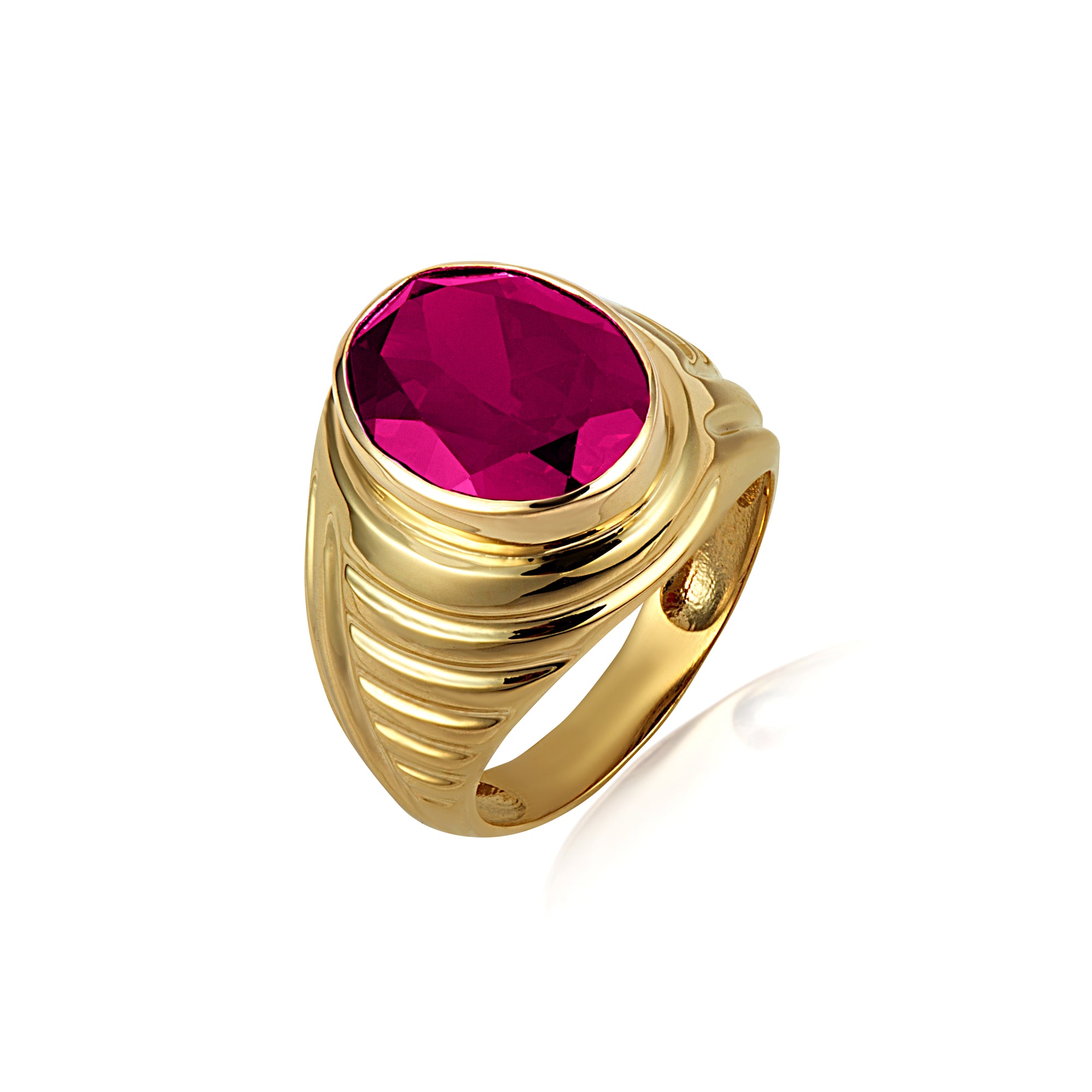 Sterling Silver Oval Gemstone Ribbed Striped Men's Ring, view 21