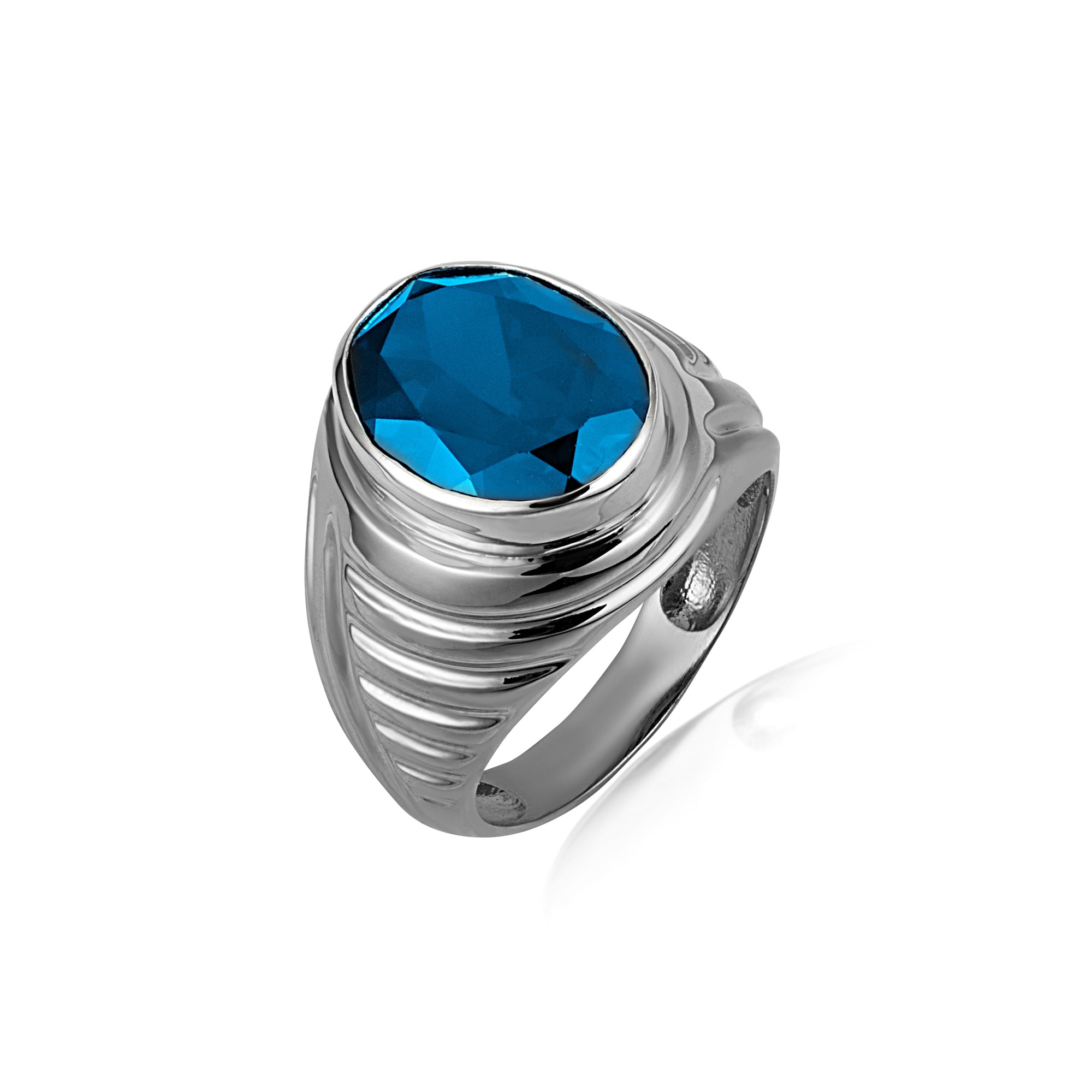 Sterling Silver Oval Gemstone Ribbed Striped Men's Ring, view 26