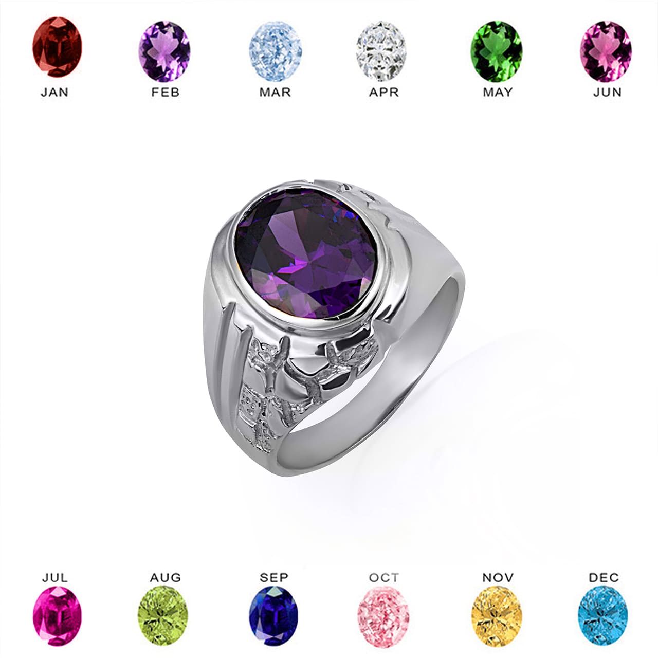 Sterling Silver Oval Gemstone Striped Nugget Men's Ring