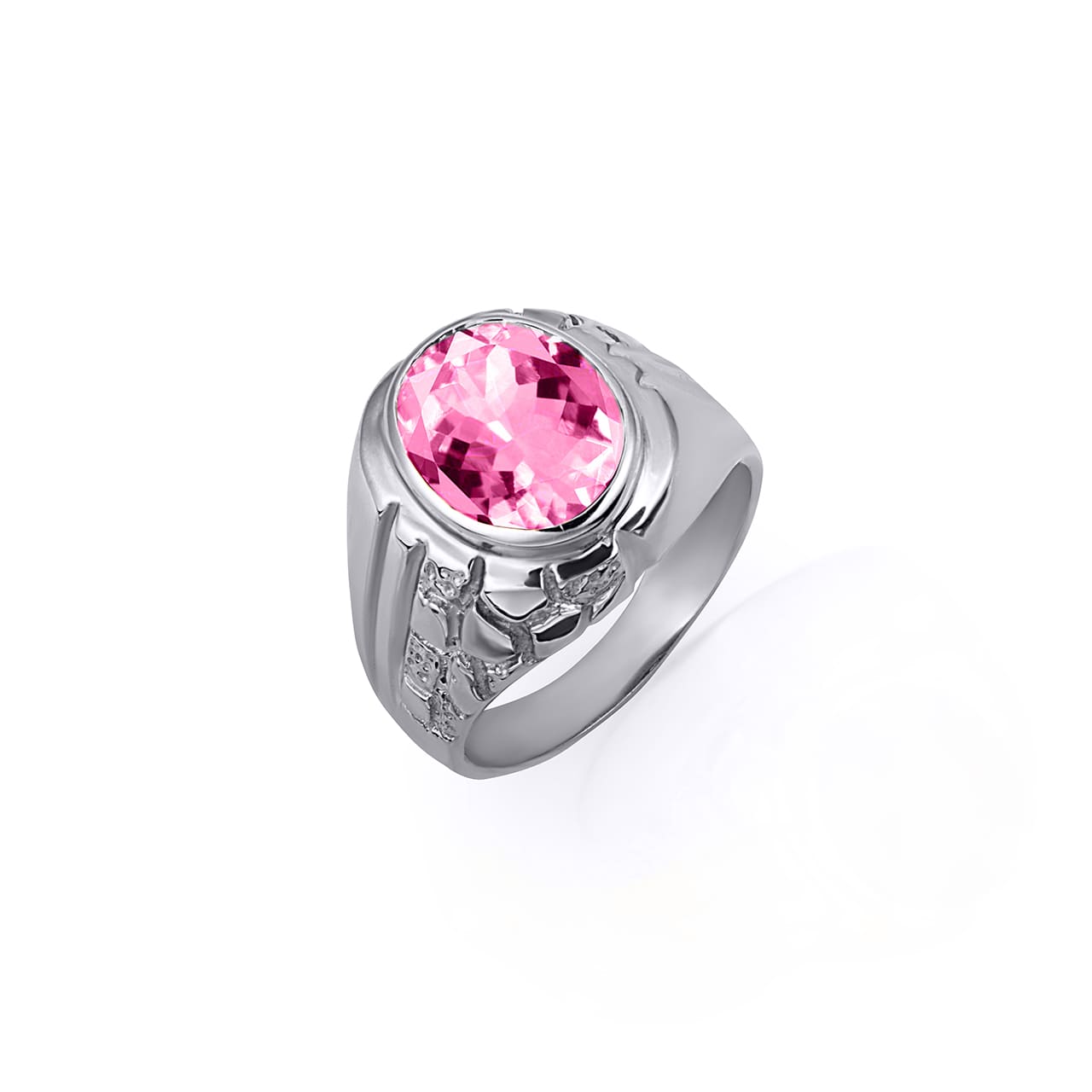 Sterling Silver Oval Gemstone Striped Nugget Men's Ring, view 3
