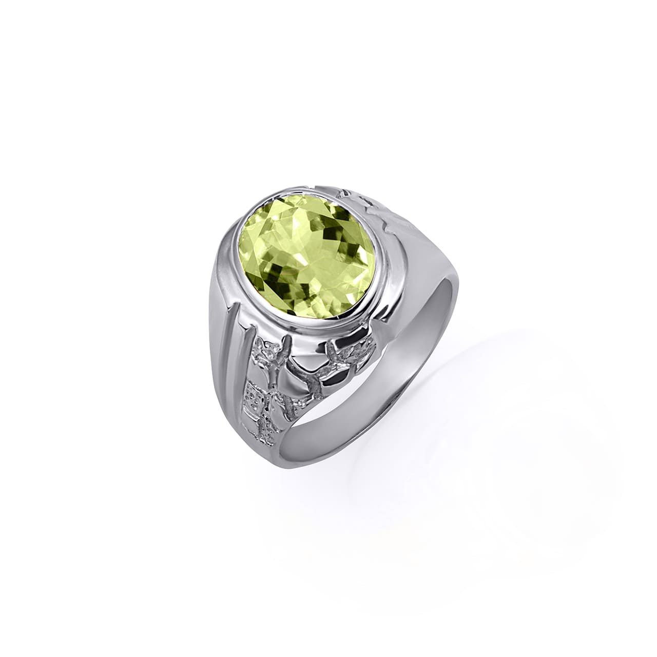 Sterling Silver Oval Gemstone Striped Nugget Men's Ring, view 4