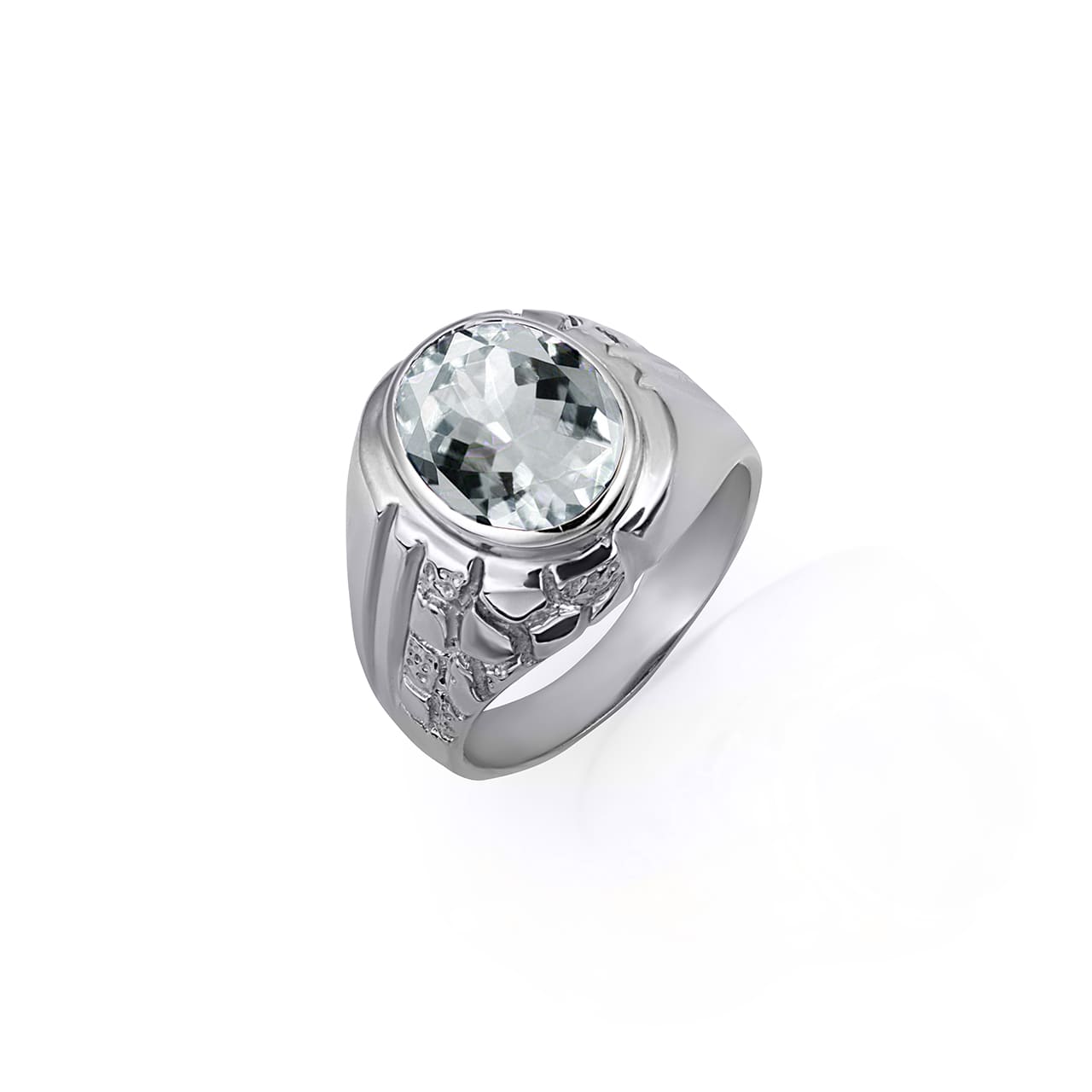 Sterling Silver Oval Gemstone Striped Nugget Men's Ring, view 5