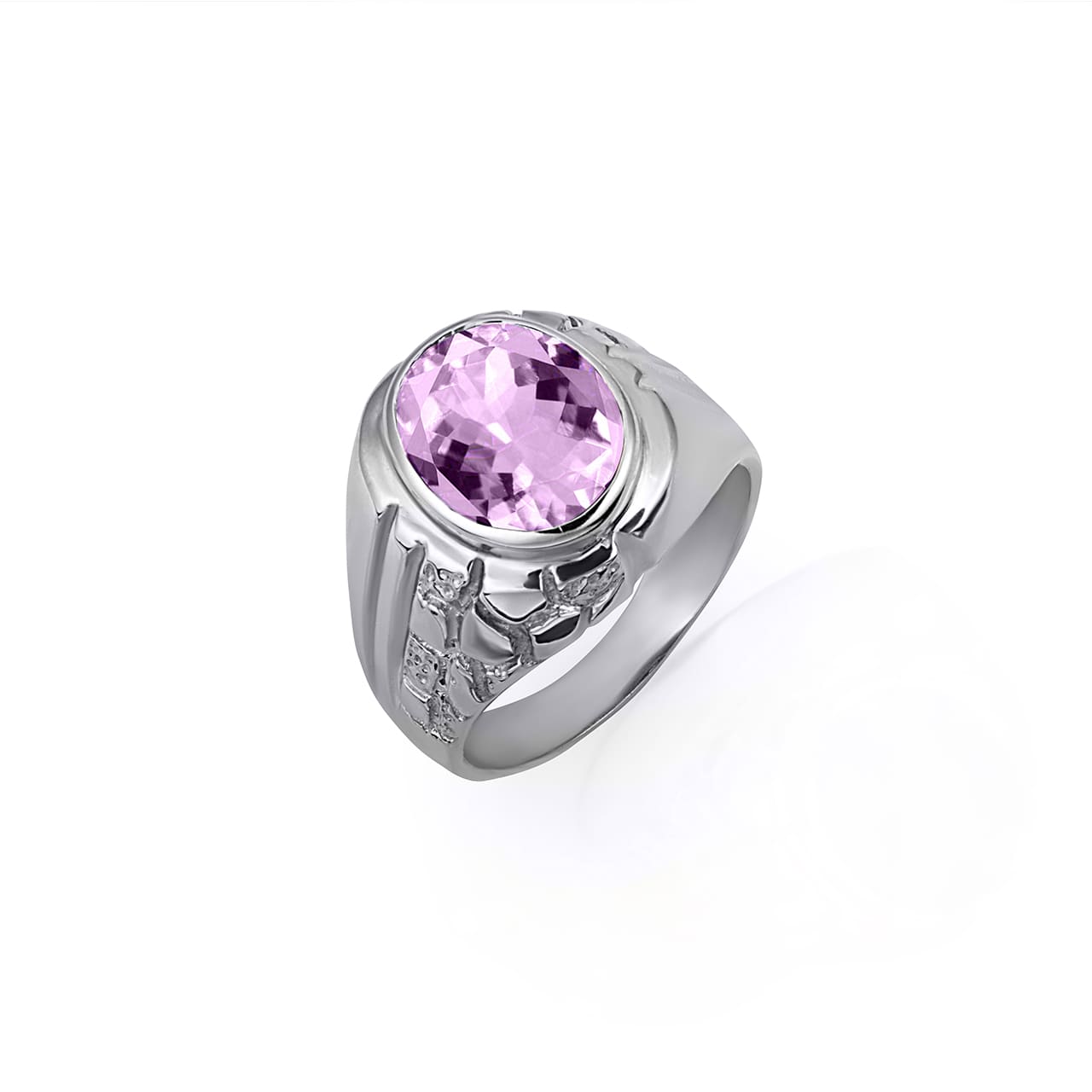 Sterling Silver Oval Gemstone Striped Nugget Men's Ring, view 6