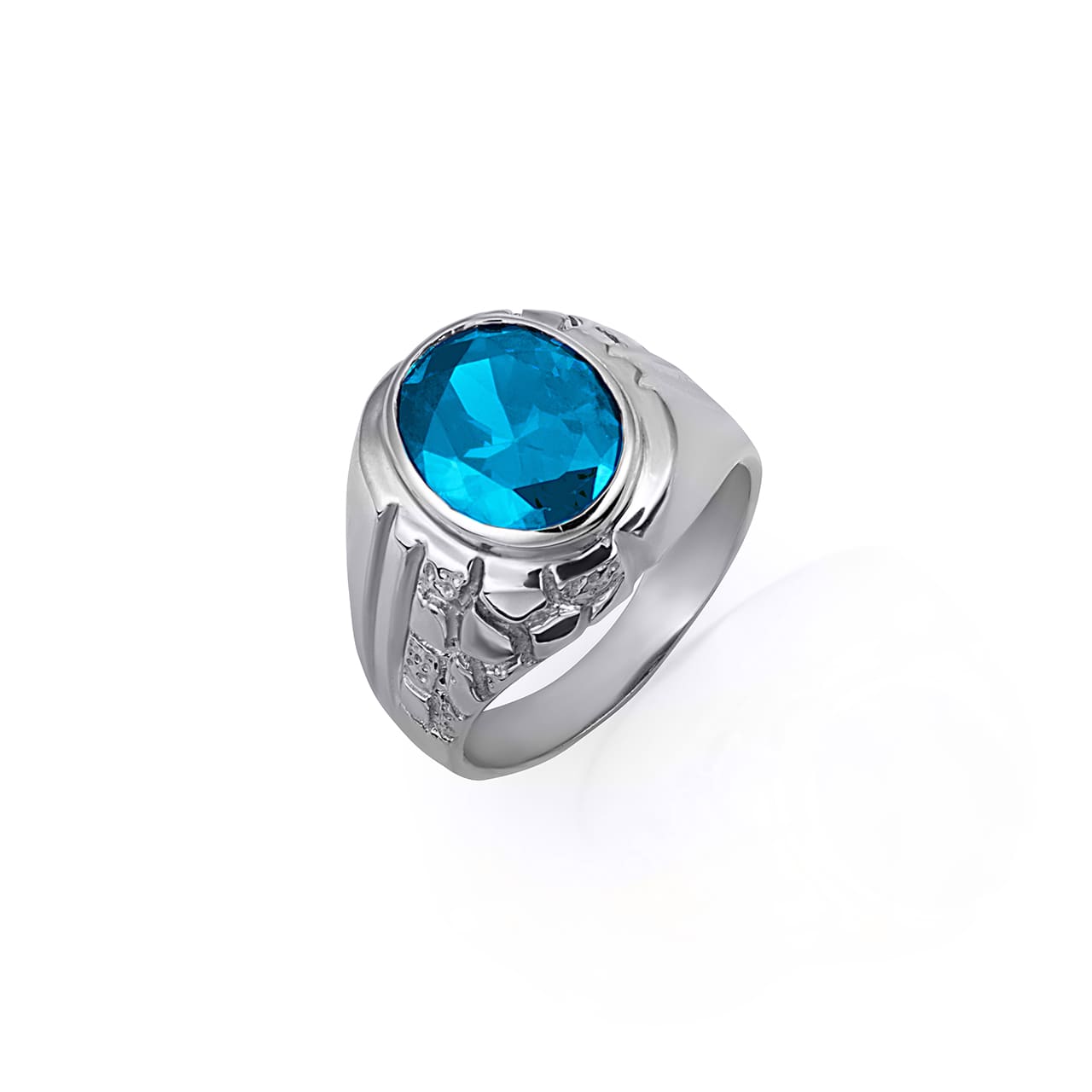Sterling Silver Oval Gemstone Striped Nugget Men's Ring, view 7