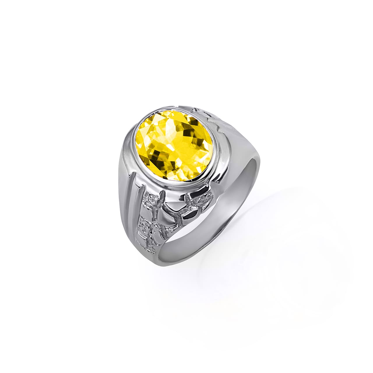 Sterling Silver Oval Gemstone Striped Nugget Men's Ring, view 8