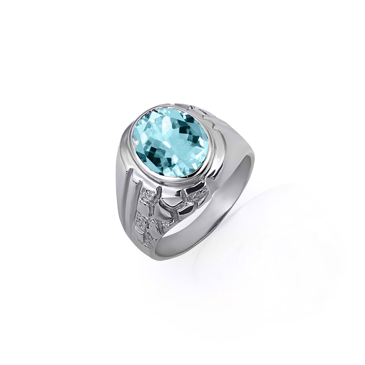 Sterling Silver Oval Gemstone Striped Nugget Men's Ring, view 10