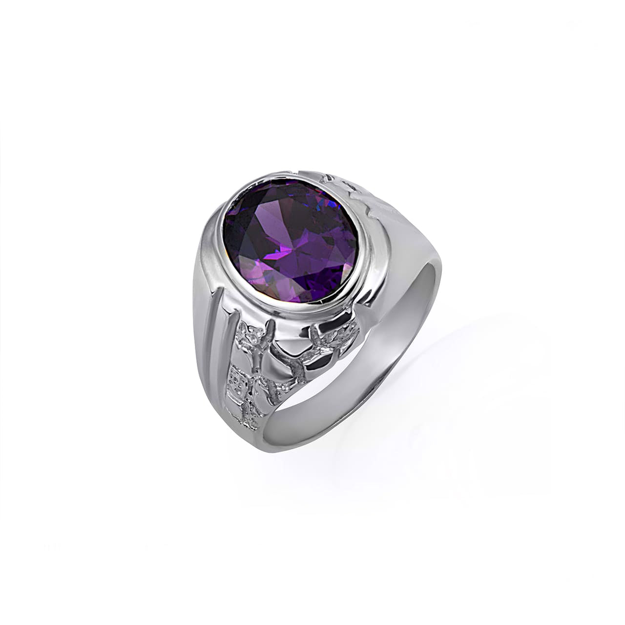 Sterling Silver Oval Gemstone Striped Nugget Men's Ring, view 11