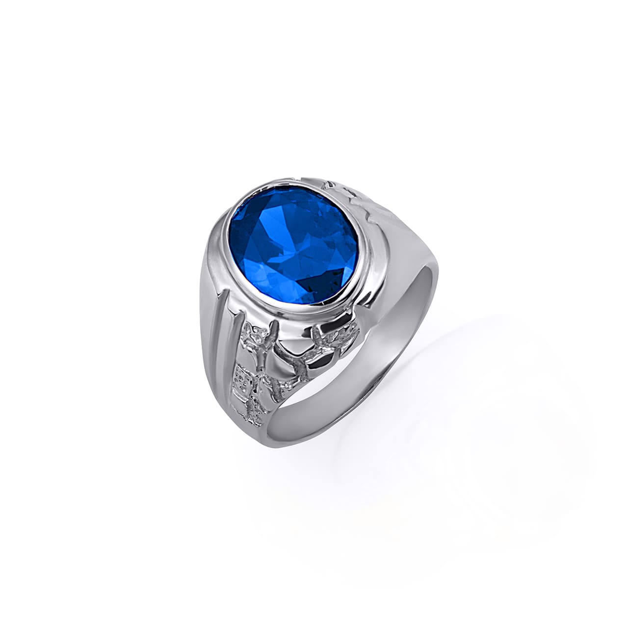 Sterling Silver Oval Gemstone Striped Nugget Men's Ring, view 12