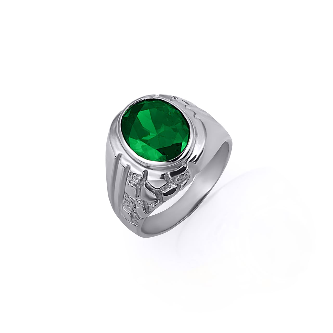 Sterling Silver Oval Gemstone Striped Nugget Men's Ring, view 14