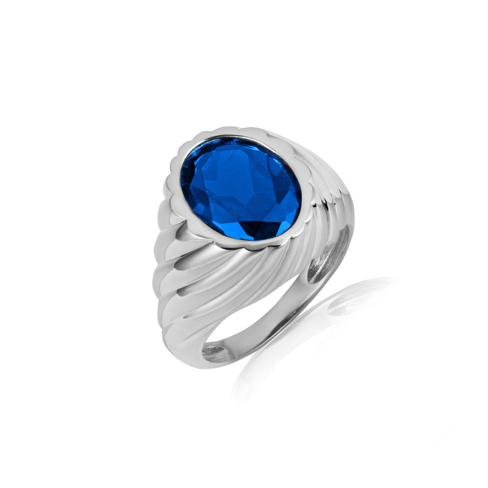 Sterling Silver Oval Gemstone Swirl Ribbed Ring, view 3