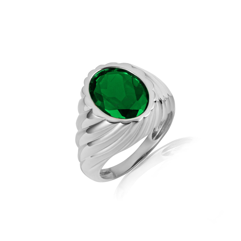 Sterling Silver Oval Gemstone Swirl Ribbed Ring, view 5