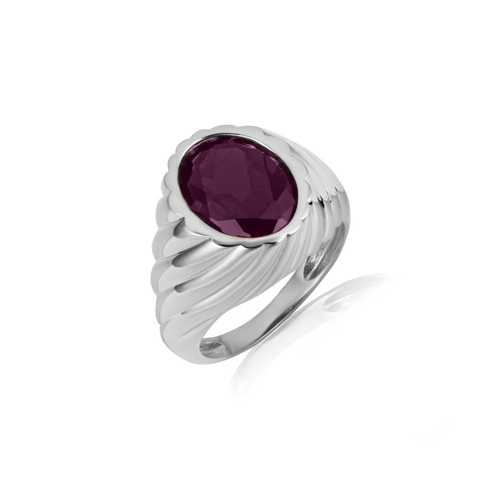 Sterling Silver Oval Gemstone Swirl Ribbed Ring, view 6