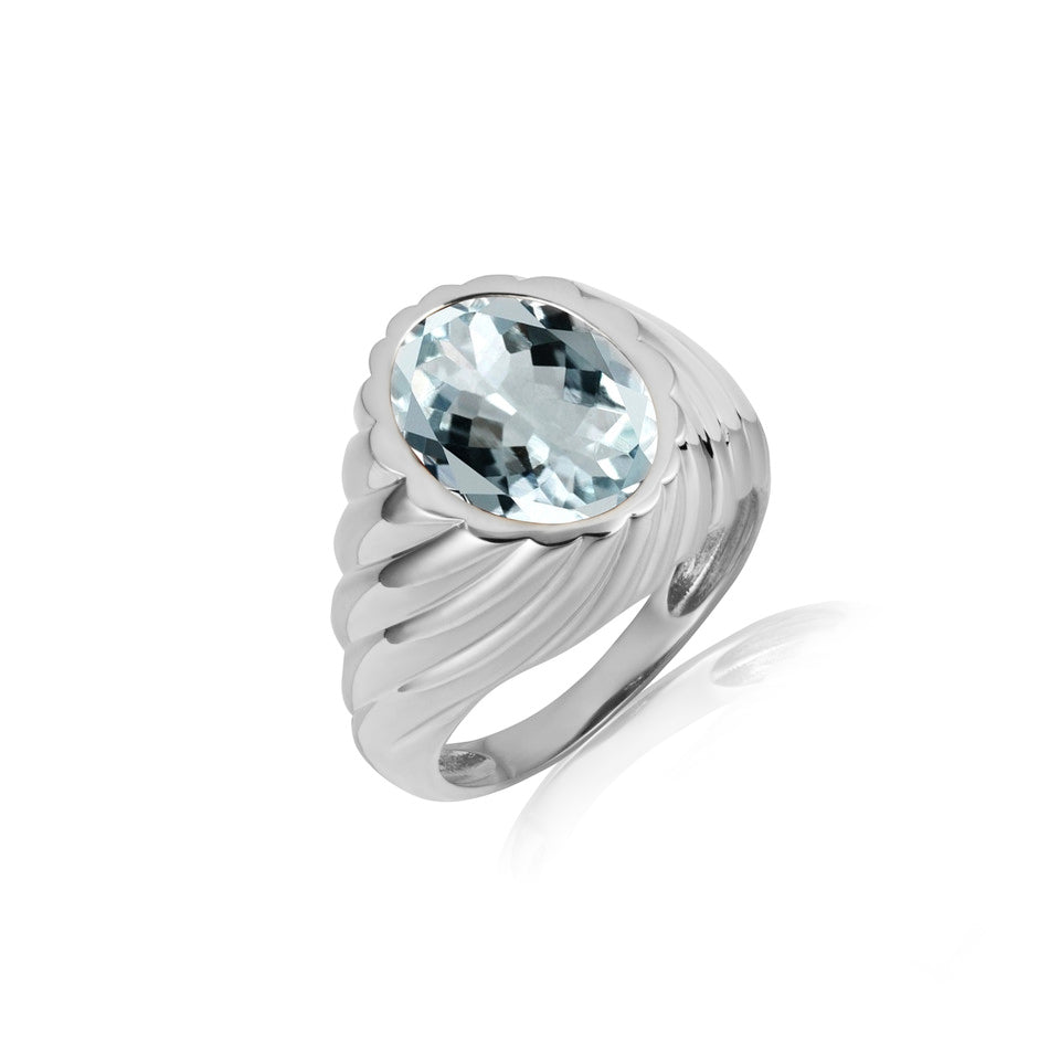 Sterling Silver Oval Gemstone Swirl Ribbed Ring, view 7