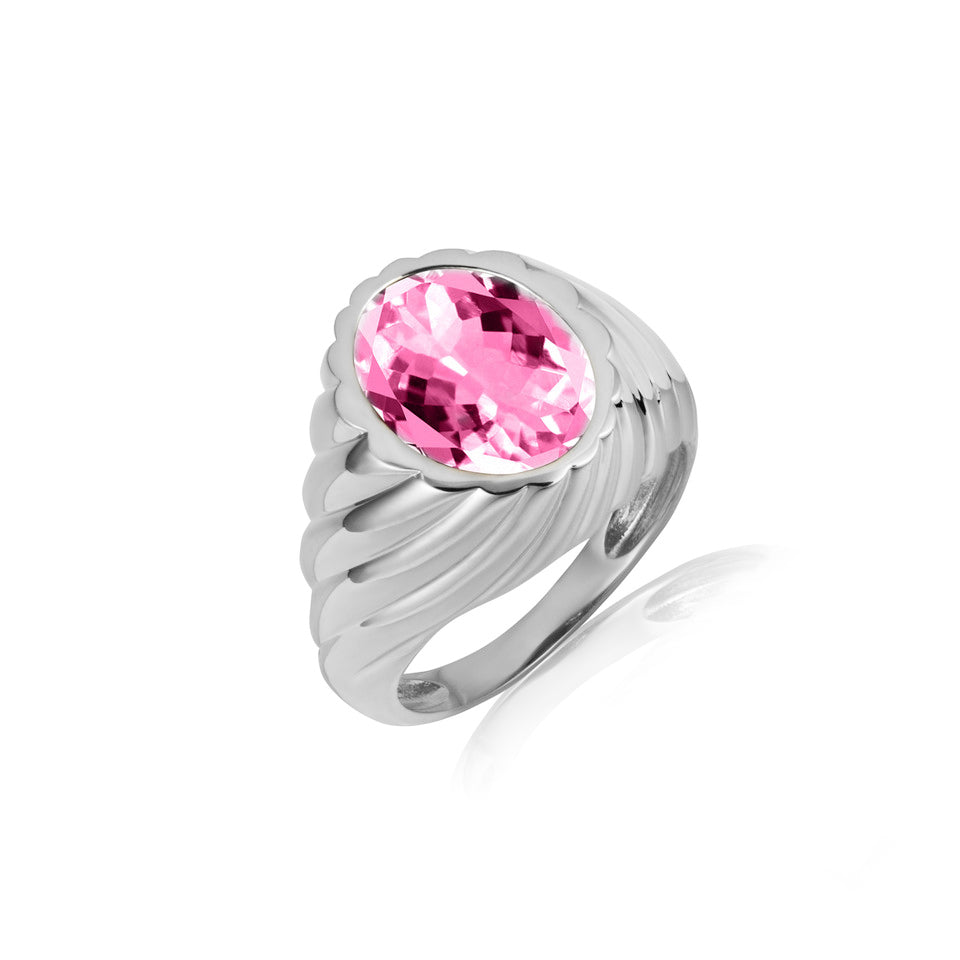 Sterling Silver Oval Gemstone Swirl Ribbed Ring, view 8