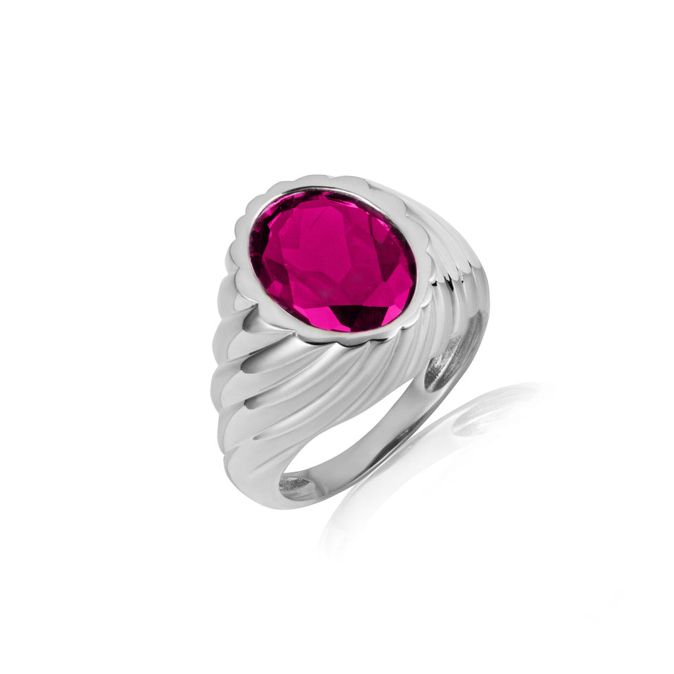 Sterling Silver Oval Gemstone Swirl Ribbed Ring, view 10