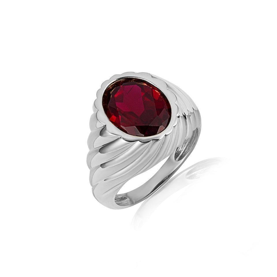 Sterling Silver Oval Gemstone Swirl Ribbed Ring, view 12