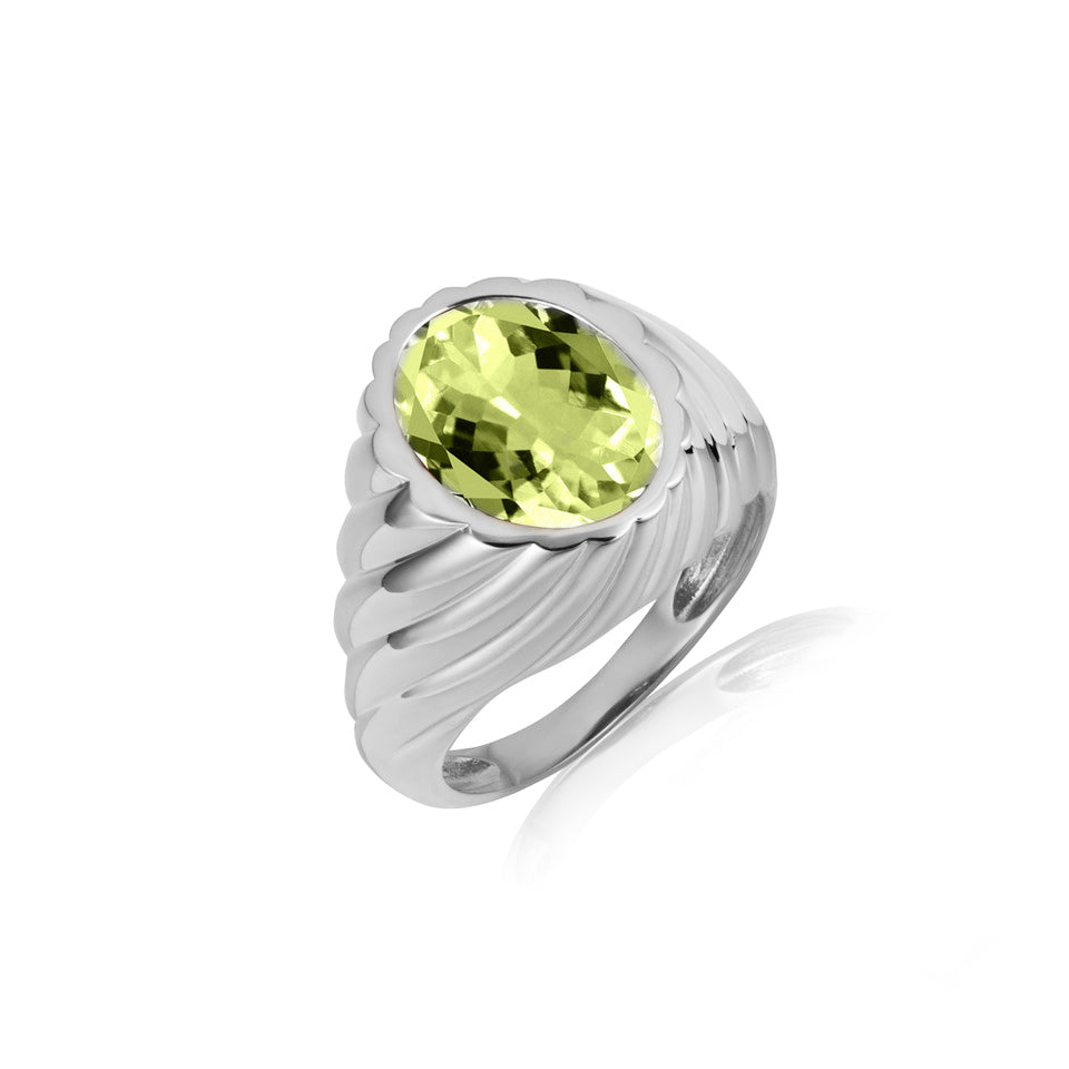 Sterling Silver Oval Gemstone Swirl Ribbed Ring, view 13