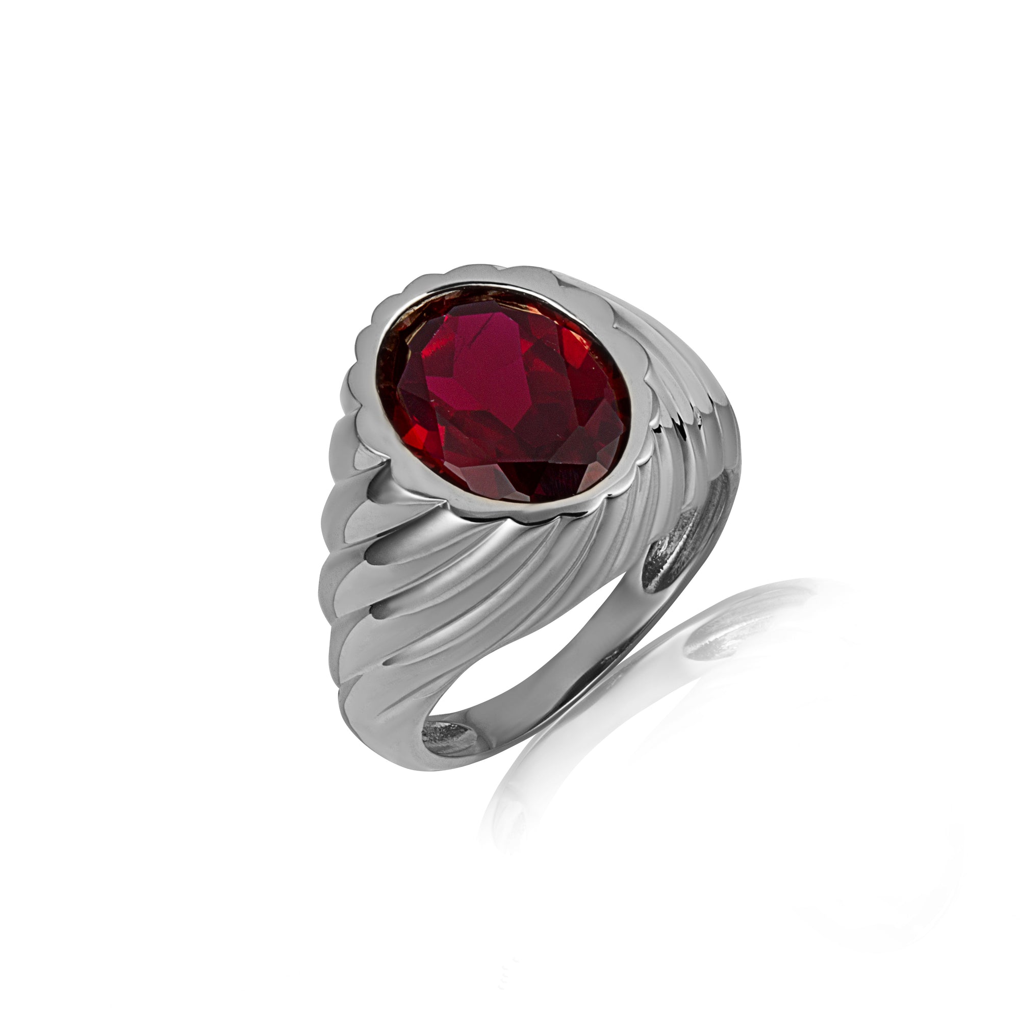 Sterling Silver Oval Gemstone Swirl Ribbed Ring, view 14