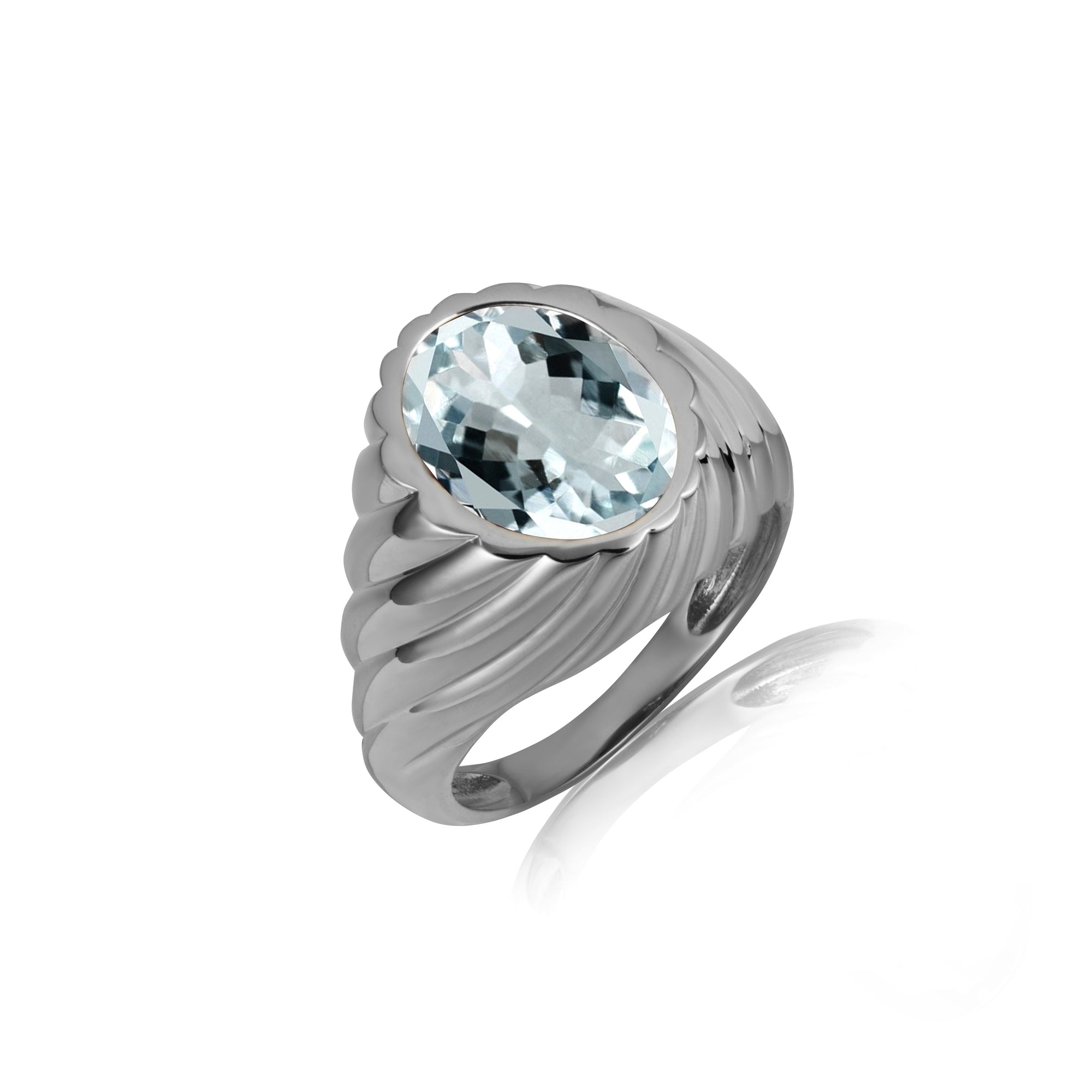 Sterling Silver Oval Gemstone Swirl Ribbed Ring, view 16