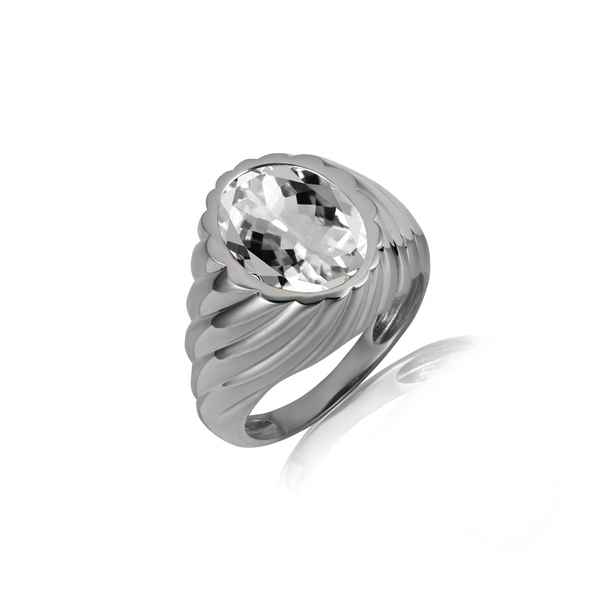 Sterling Silver Oval Gemstone Swirl Ribbed Ring, view 17