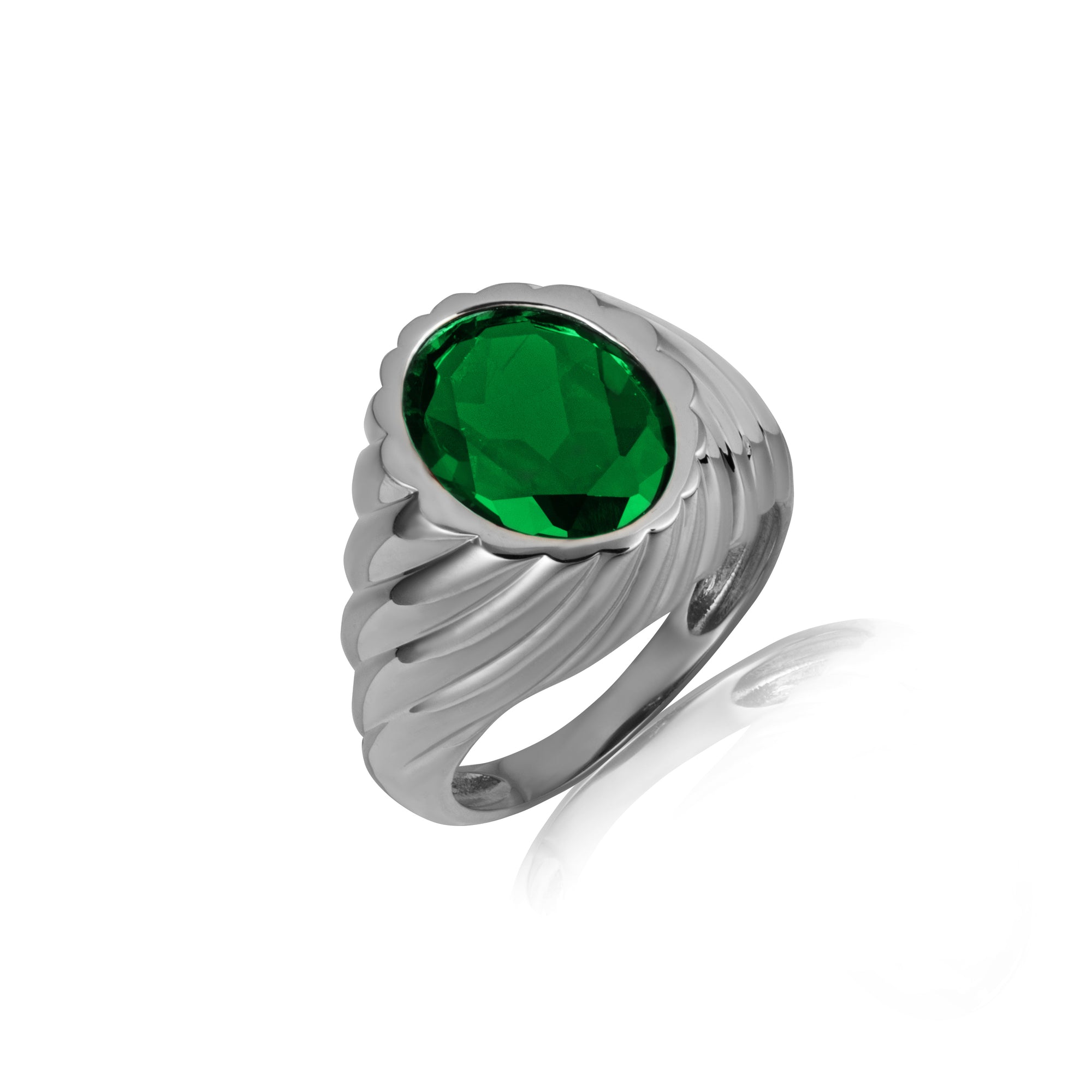 Sterling Silver Oval Gemstone Swirl Ribbed Ring, view 18