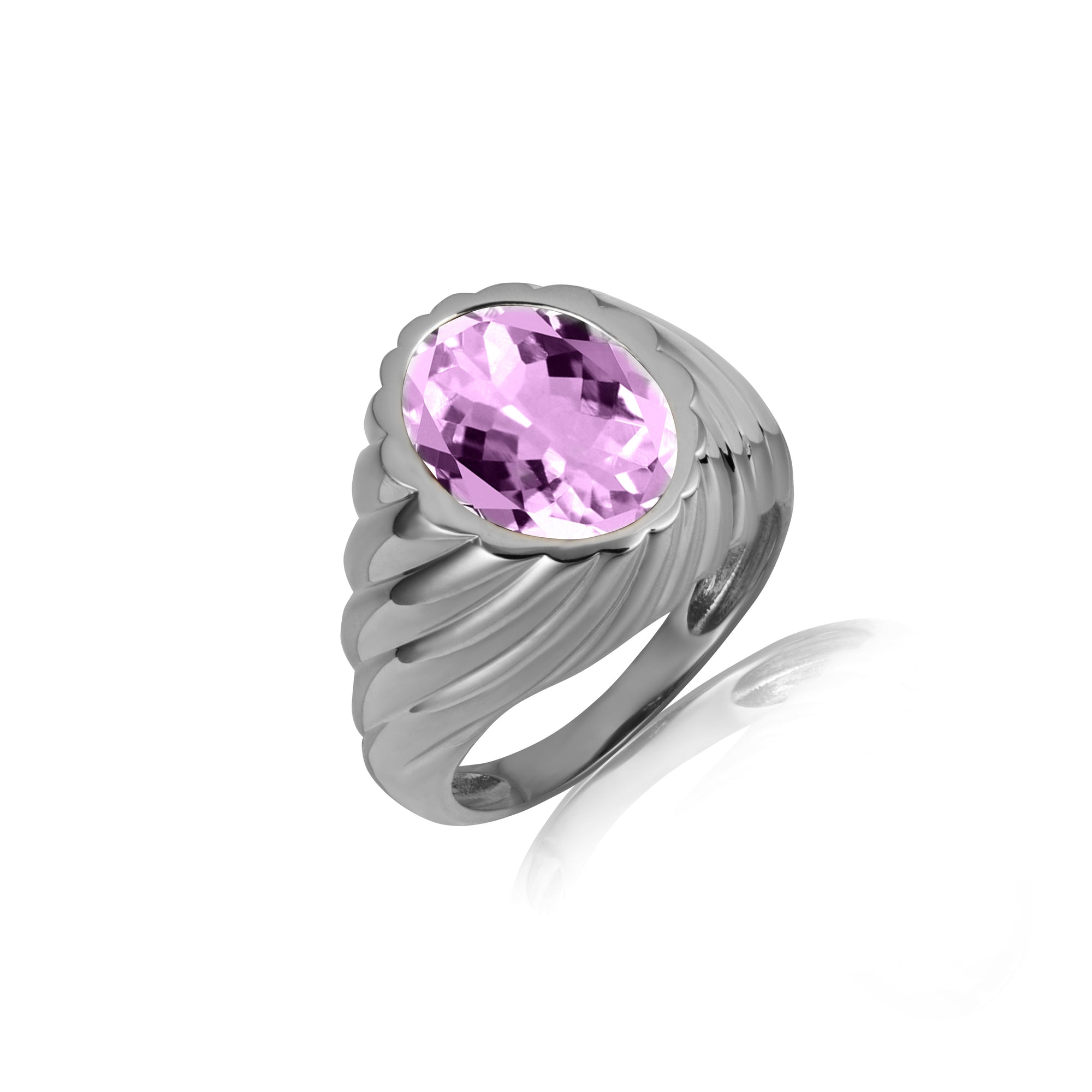 Sterling Silver Oval Gemstone Swirl Ribbed Ring, view 19