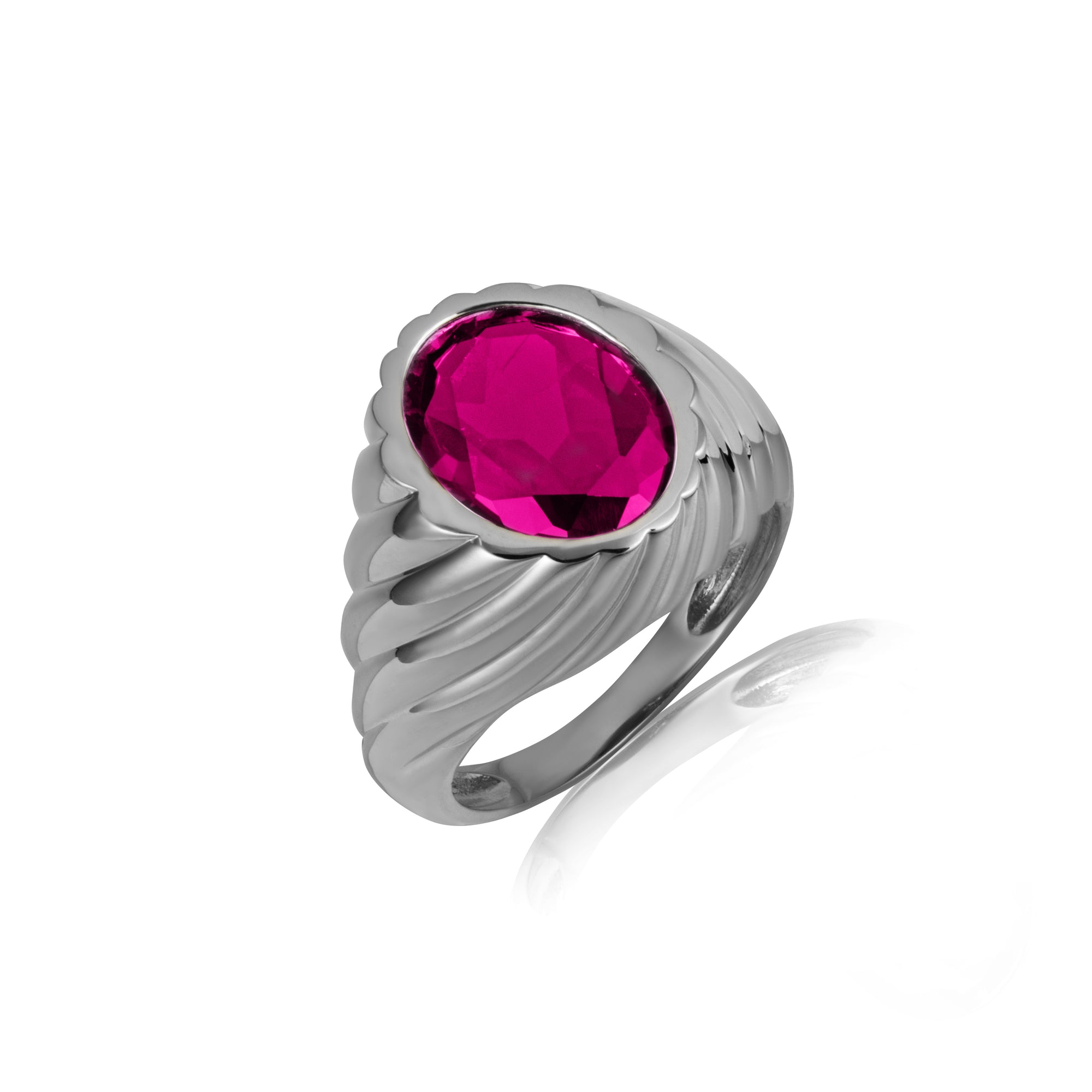 Sterling Silver Oval Gemstone Swirl Ribbed Ring, view 20