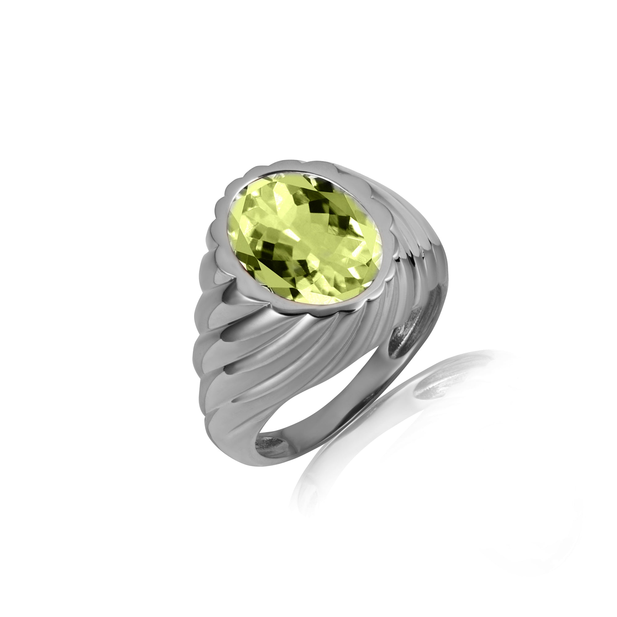 Sterling Silver Oval Gemstone Swirl Ribbed Ring, view 21
