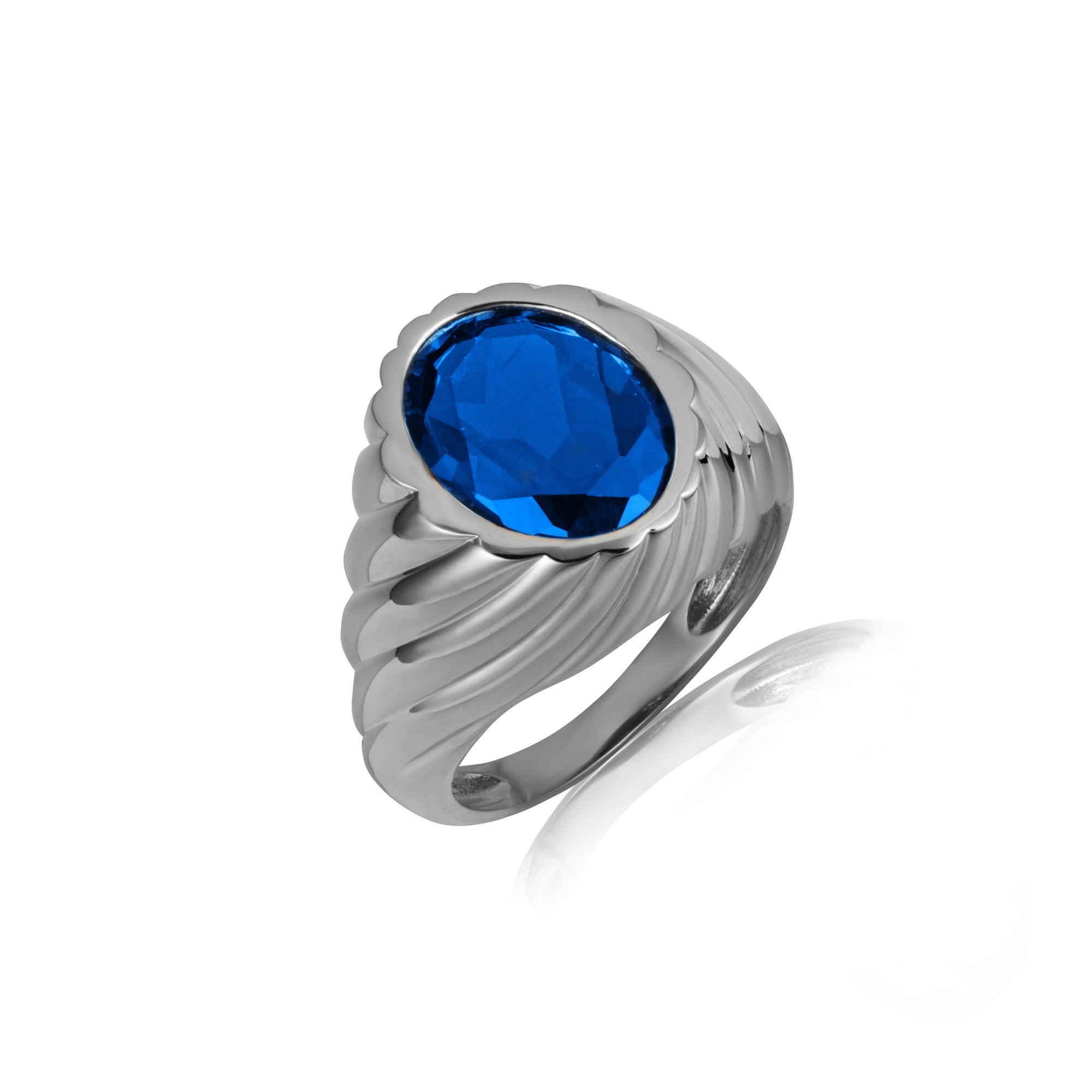Sterling Silver Oval Gemstone Swirl Ribbed Ring, view 22
